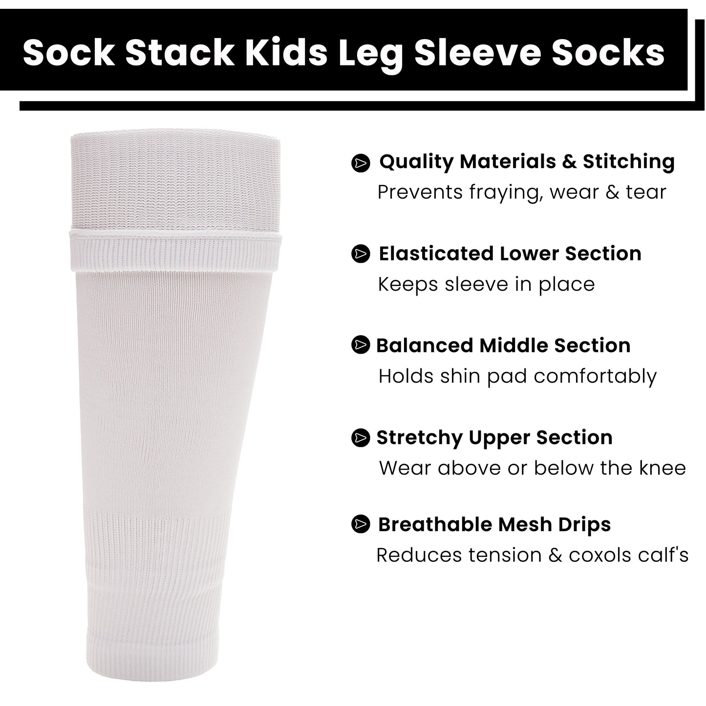 Kids Leg Sleeve Socks White Fits Over Calf Shin Pads Compression Sleeves for Football Training Running by Sock Stack. Buy now for £9.00.
