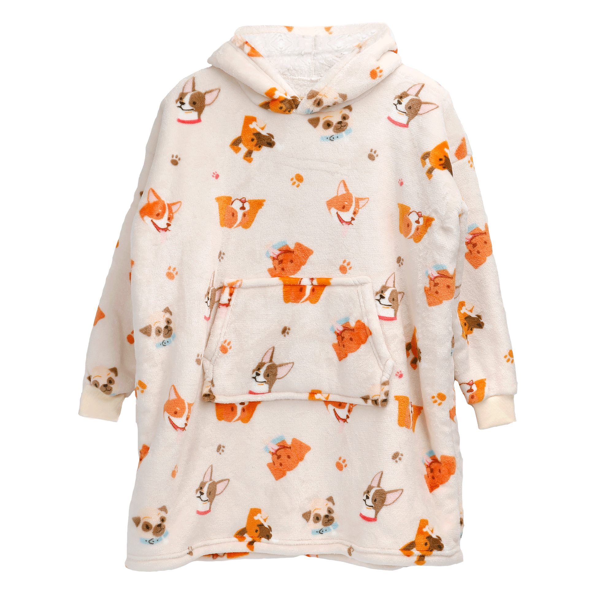 Kids Oversized Hooded Blanket Sweatshirt Ultra Soft Sherpa Fur Flannel Fleece Hoodie for Ages 8-15 with Fun Dog Print by Daisy Dreamer. Buy now for £15.00.