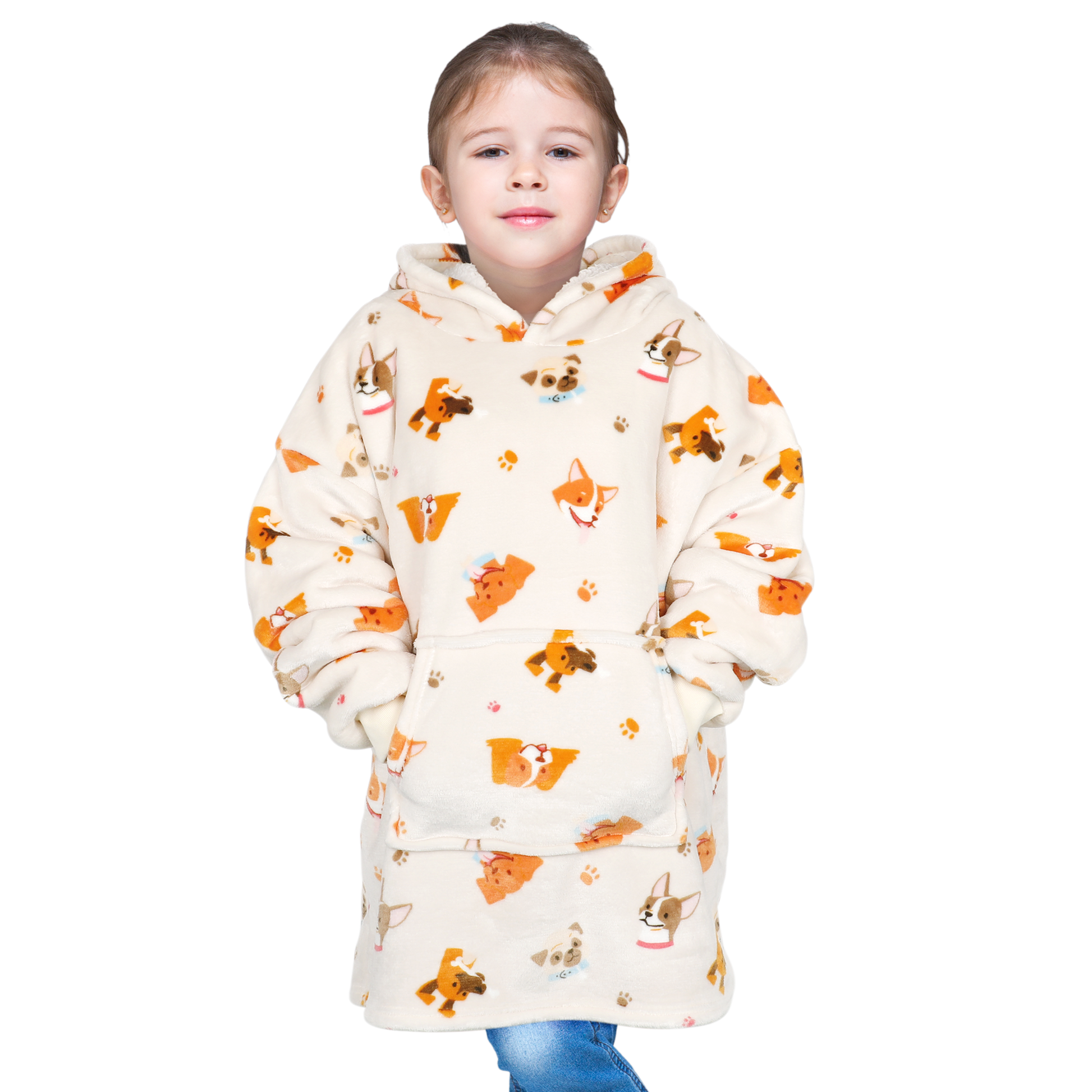 Kids Oversized Hooded Blanket Sweatshirt Ultra Soft Sherpa Fur Flannel Fleece Hoodie for Ages 8-15 with Fun Dog Print by Daisy Dreamer. Buy now for £15.00.