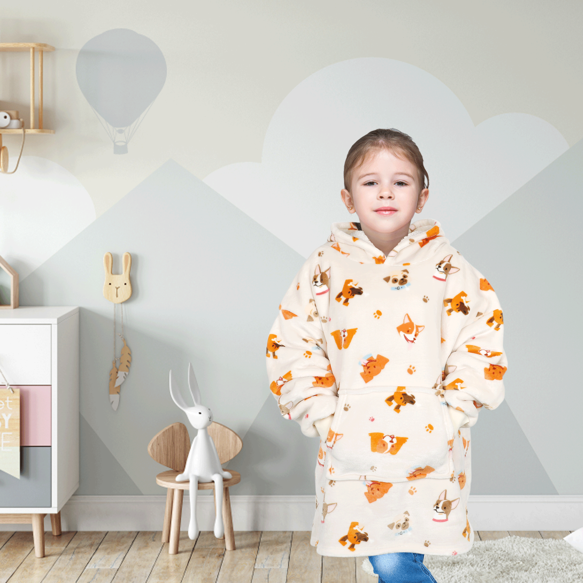 Kids Oversized Hooded Blanket Sweatshirt Ultra Soft Sherpa Fur Flannel Fleece Hoodie for Ages 8-15 with Fun Dog Print by Daisy Dreamer. Buy now for £15.00.