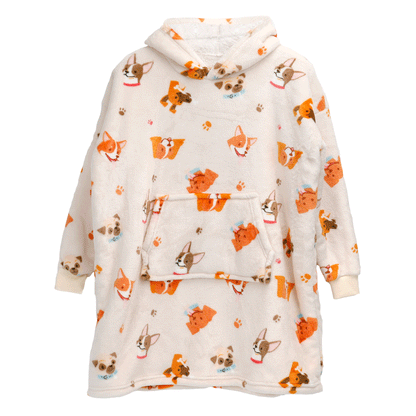 Kids Oversized Hooded Blanket Sweatshirt Ultra Soft Sherpa Fur Flannel Fleece Hoodie for Ages 8-15 with Fun Dog Print by Daisy Dreamer. Buy now for £15.00.