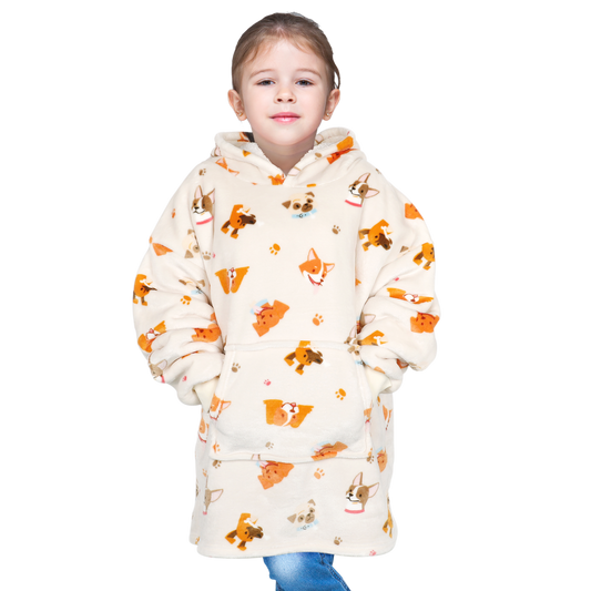 Kids Oversized Hooded Blanket Sweatshirt Ultra Soft Sherpa Fur Flannel Fleece Hoodie for Ages 8-15 with Fun Dog Print by Daisy Dreamer. Buy now for £15.00.