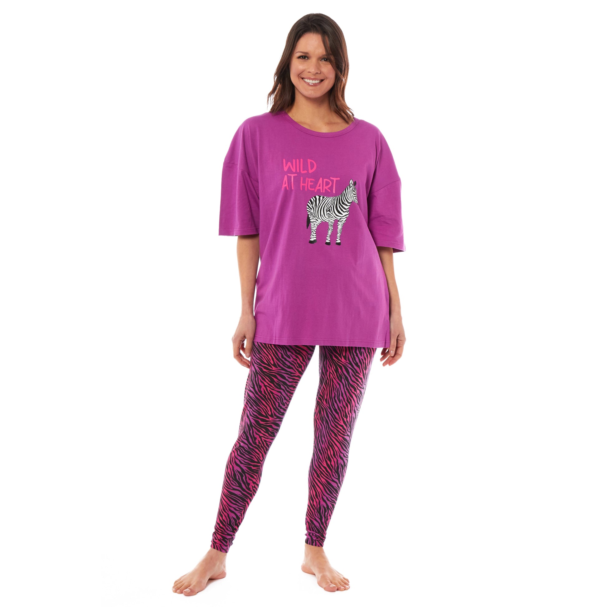 Ladies Oversized Cotton T-Shirt and Leggings PJ Set with Giraffe and Zebra Prints Comfortable and Stylish Womens Loungewear by Daisy Dreamer. Buy now for £13.00.