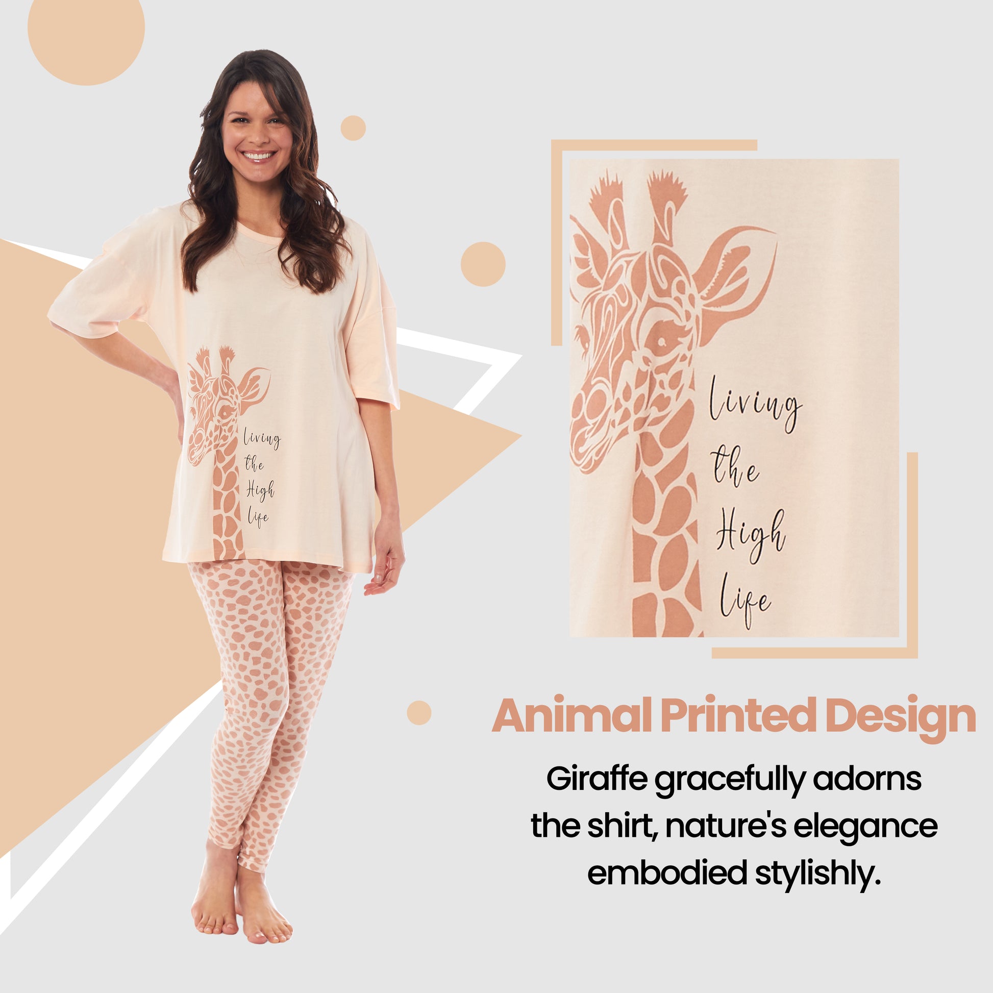 Ladies Oversized Cotton T-Shirt and Leggings PJ Set with Giraffe and Zebra Prints Comfortable and Stylish Womens Loungewear by Daisy Dreamer. Buy now for £13.00.