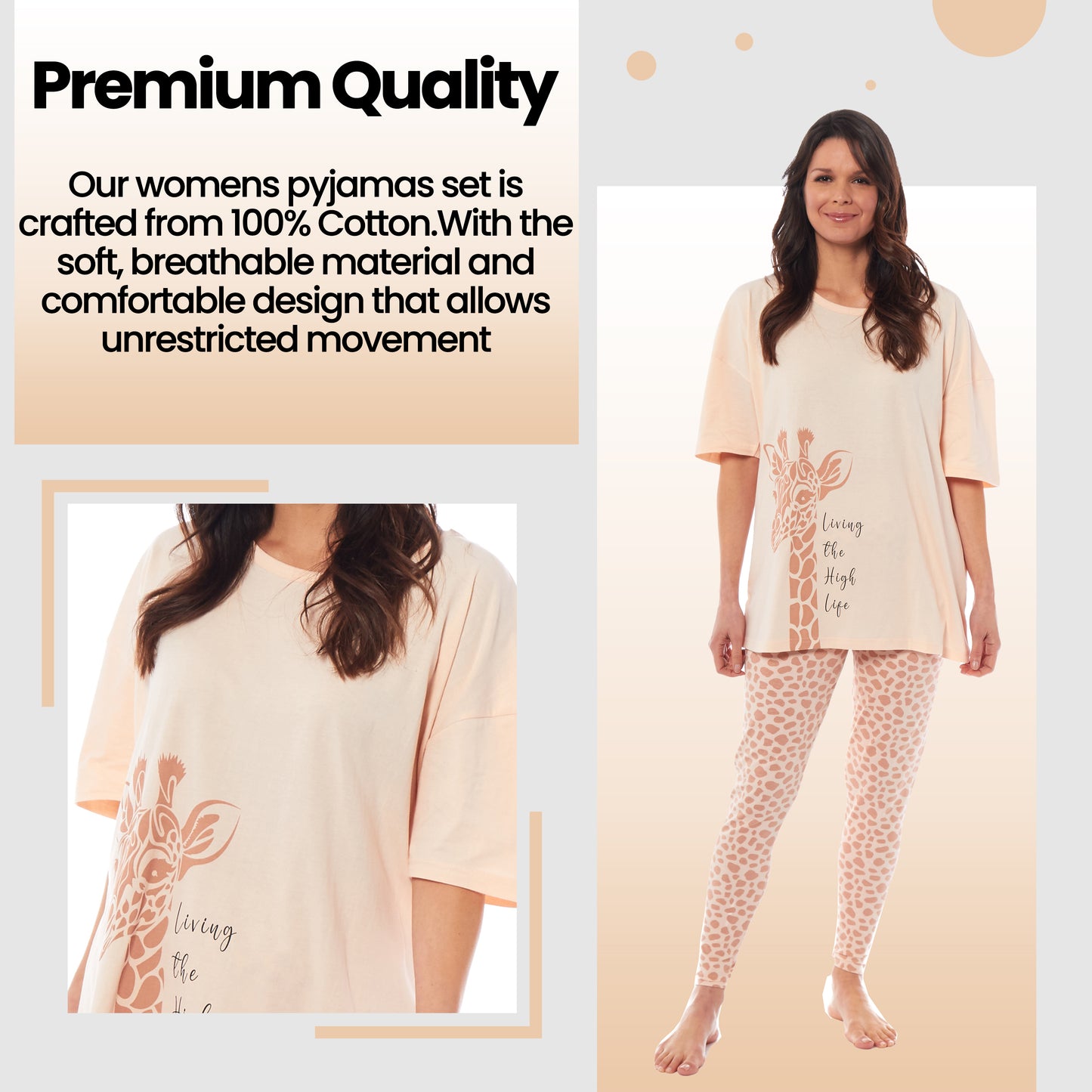 Ladies Oversized Cotton T-Shirt and Leggings PJ Set with Giraffe and Zebra Prints Comfortable and Stylish Womens Loungewear by Daisy Dreamer. Buy now for £13.00.