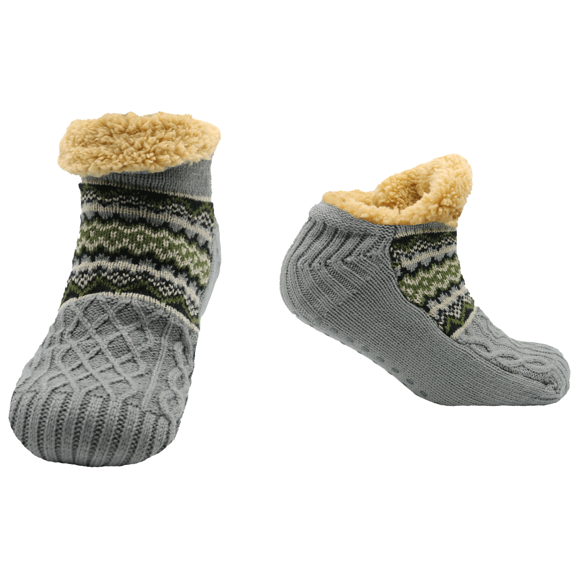 Luxurious Nordic Fluffy Sherpa Lined Slipper Socks for Men and Women Warm Non-Slip Indoor Winter House Shoes Fair Isle Black Navy Grey UK 4-7 8-12 by Sock Stack. Buy now for £9.00.