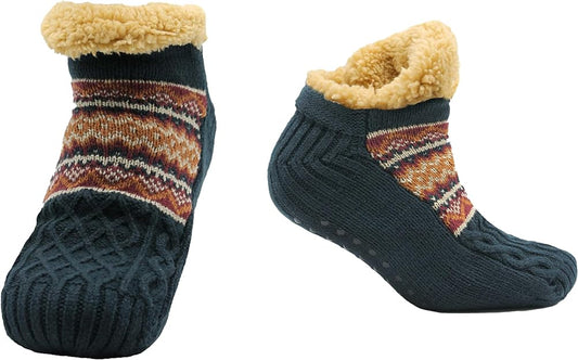 Luxurious Nordic Fluffy Sherpa Lined Slipper Socks for Men and Women Warm Non-Slip Indoor Winter House Shoes Fair Isle Black Navy Grey UK 4-7 8-12 by Sock Stack. Buy now for £9.00.