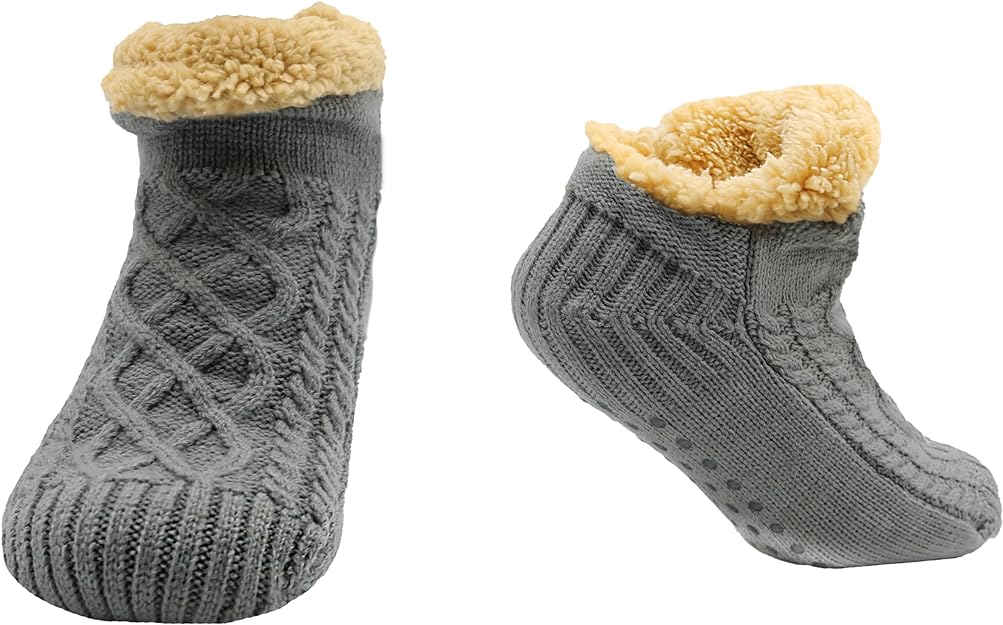 Luxurious Nordic Fluffy Sherpa Lined Slipper Socks for Men and Women Warm Non-Slip Indoor Winter House Shoes Fair Isle Black Navy Grey UK 4-7 8-12 by Sock Stack. Buy now for £9.00.