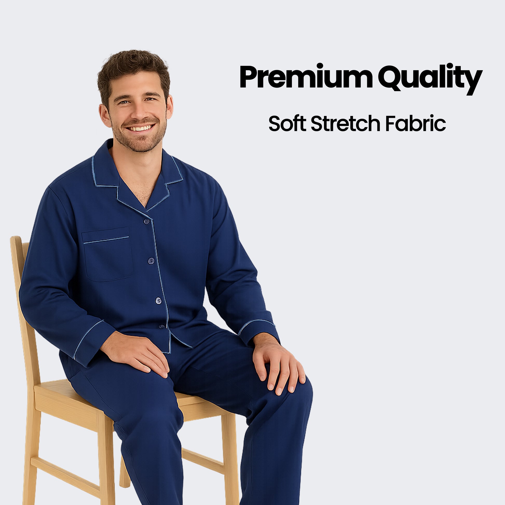 Men's Classic Navy Woven Pyjama Set Long Sleeve Button Top & Bottoms Easy Care Nightwear Sleepwear by Sock Stack. Buy now for £15.00.