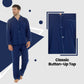 Men's Classic Navy Woven Pyjama Set Long Sleeve Button Top & Bottoms Easy Care Nightwear Sleepwear by Sock Stack. Buy now for £15.00.