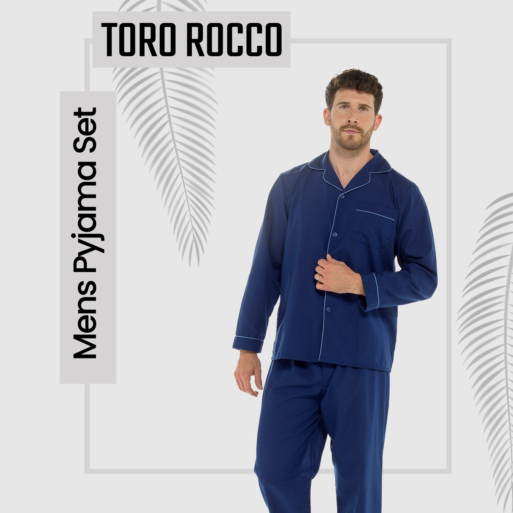 Men's Classic Navy Woven Pyjama Set Long Sleeve Button Top & Bottoms Easy Care Nightwear Sleepwear by Sock Stack. Buy now for £15.00.