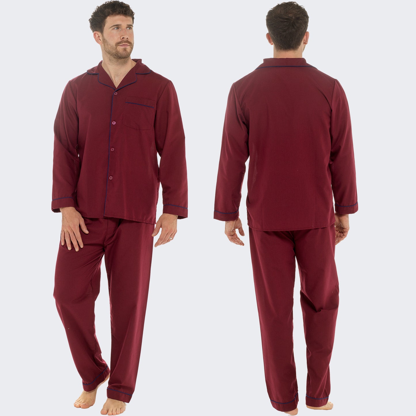 Men's Classic Red Woven Pyjama Set Long Sleeve Button Top & Bottoms Easy Care Nightwear Sleepwear by Sock Stack. Buy now for £15.00.