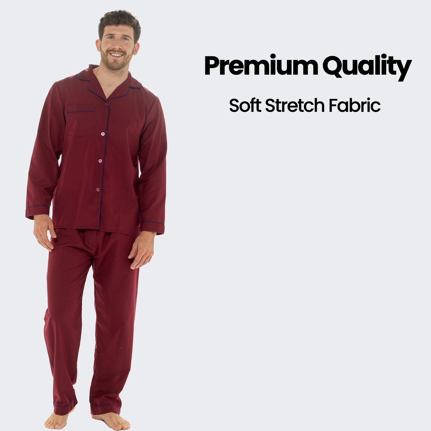 Men's Classic Red Woven Pyjama Set Long Sleeve Button Top & Bottoms Easy Care Nightwear Sleepwear by Sock Stack. Buy now for £15.00.