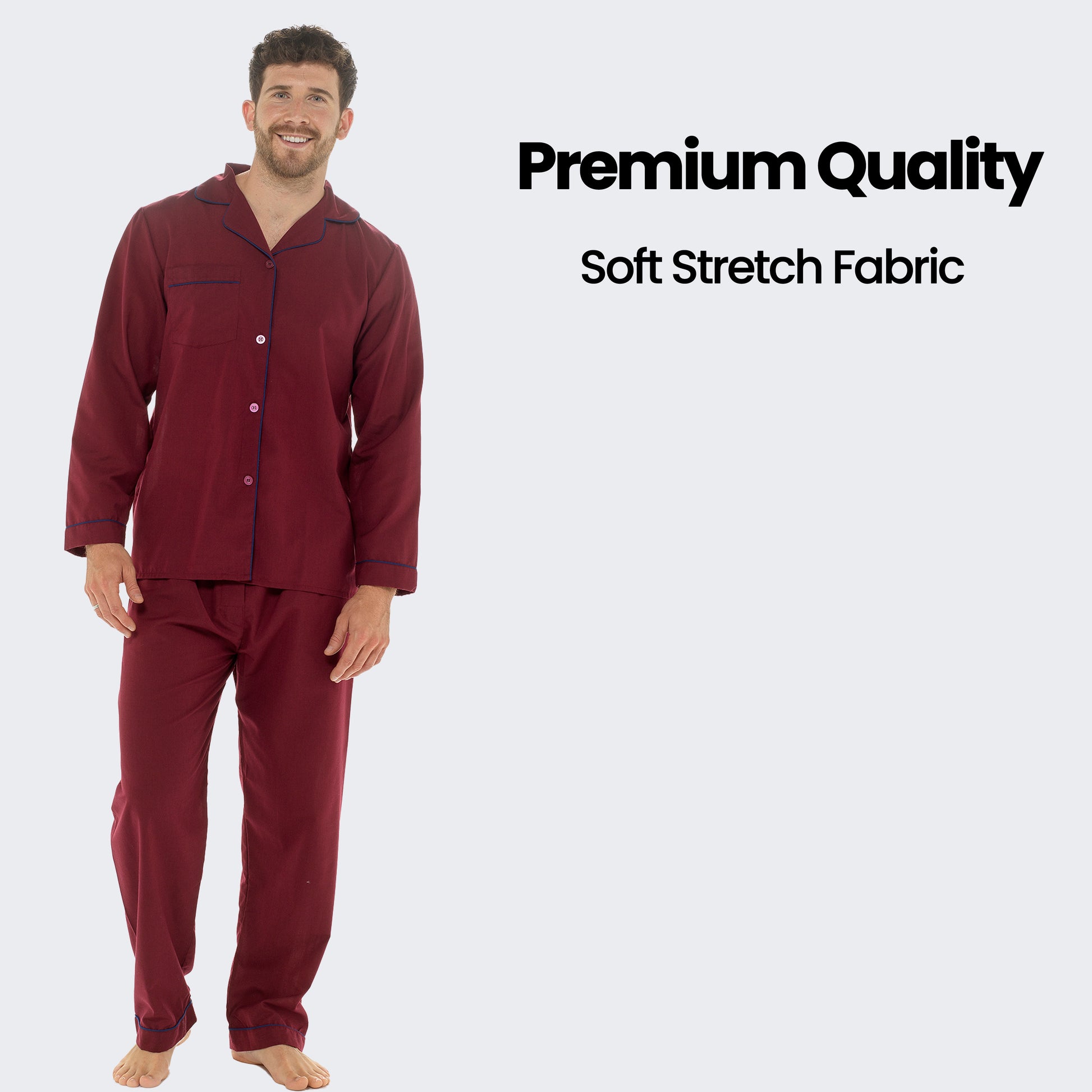 Men's Classic Red Woven Pyjama Set Long Sleeve Button Top & Bottoms Easy Care Nightwear Sleepwear by Sock Stack. Buy now for £15.00.