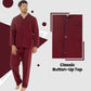 Men's Classic Red Woven Pyjama Set Long Sleeve Button Top & Bottoms Easy Care Nightwear Sleepwear by Sock Stack. Buy now for £15.00.