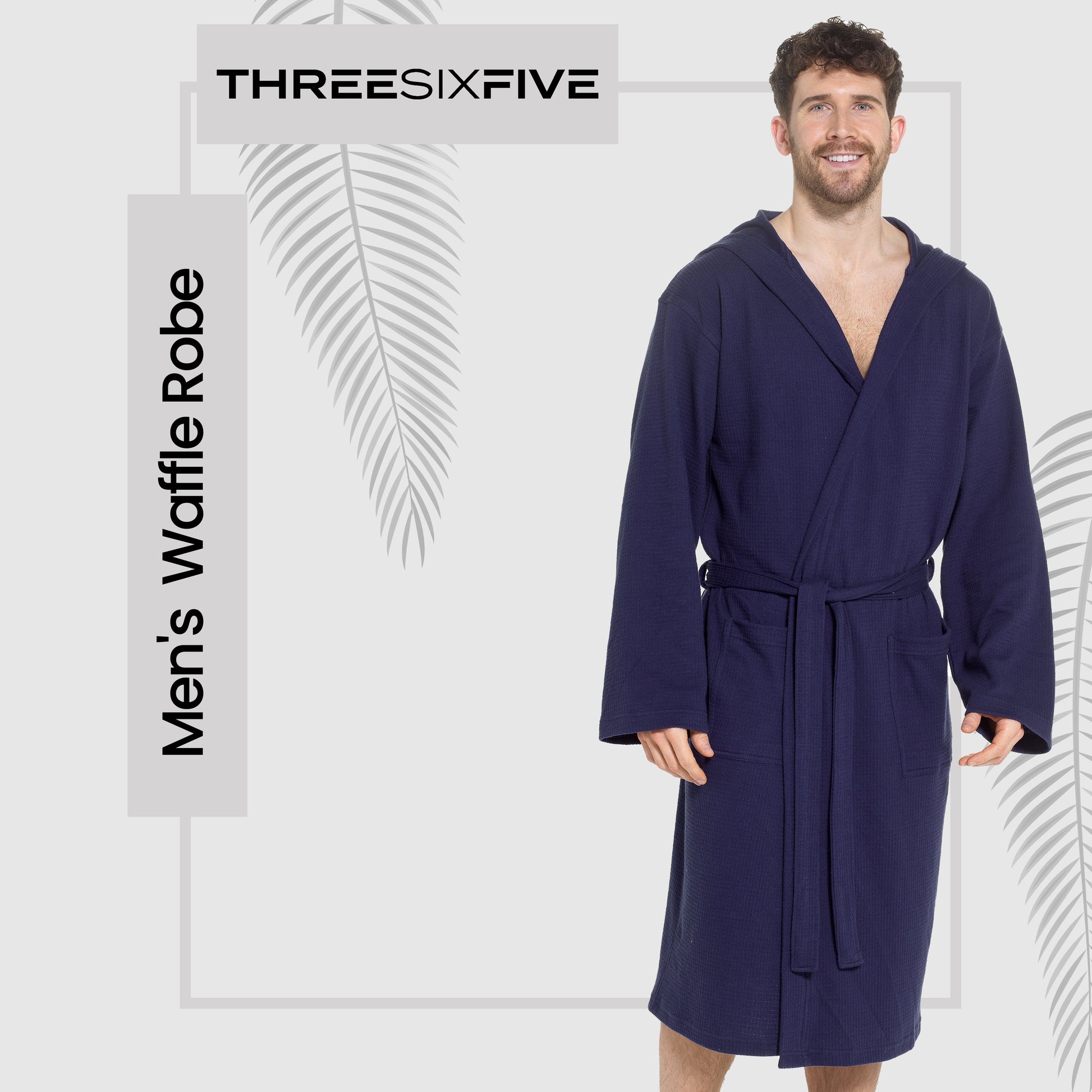 Men’s Hooded Waffle Cotton Bathrobe Navy Super Absorbent Spa Robe Luxury Dressing Gown for Home & Loungewear by Sock Stack. Buy now for £17.00.