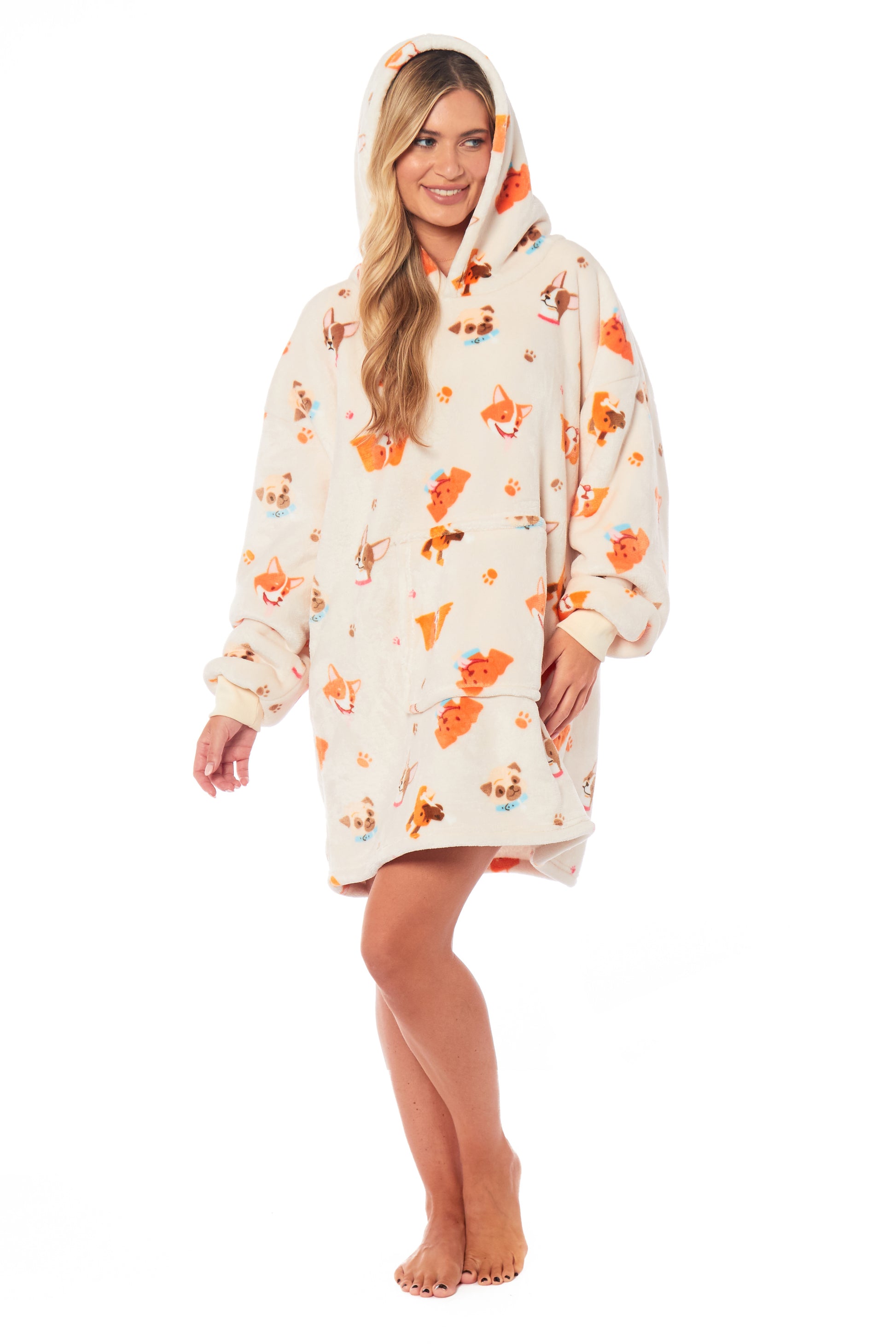 Oversized Dogs Reversible Sherpa Hooded Blanket Ultra Soft Flannel Fleece Hoodie for Adults and Kids with Large Pocket Durable Polyester by Daisy Dreamer. Buy now for £9.00.