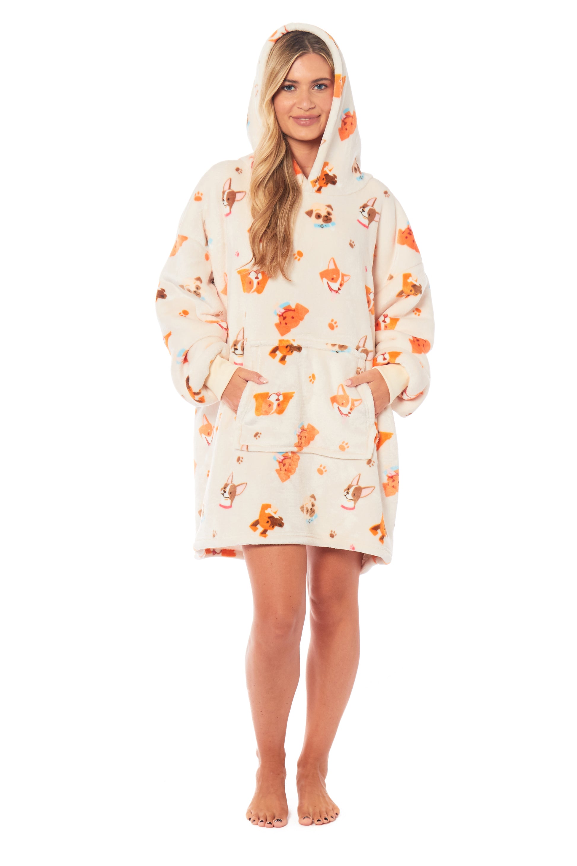 Oversized Dogs Reversible Sherpa Hooded Blanket Ultra Soft Flannel Fleece Hoodie for Adults and Kids with Large Pocket Durable Polyester by Daisy Dreamer. Buy now for £9.00.
