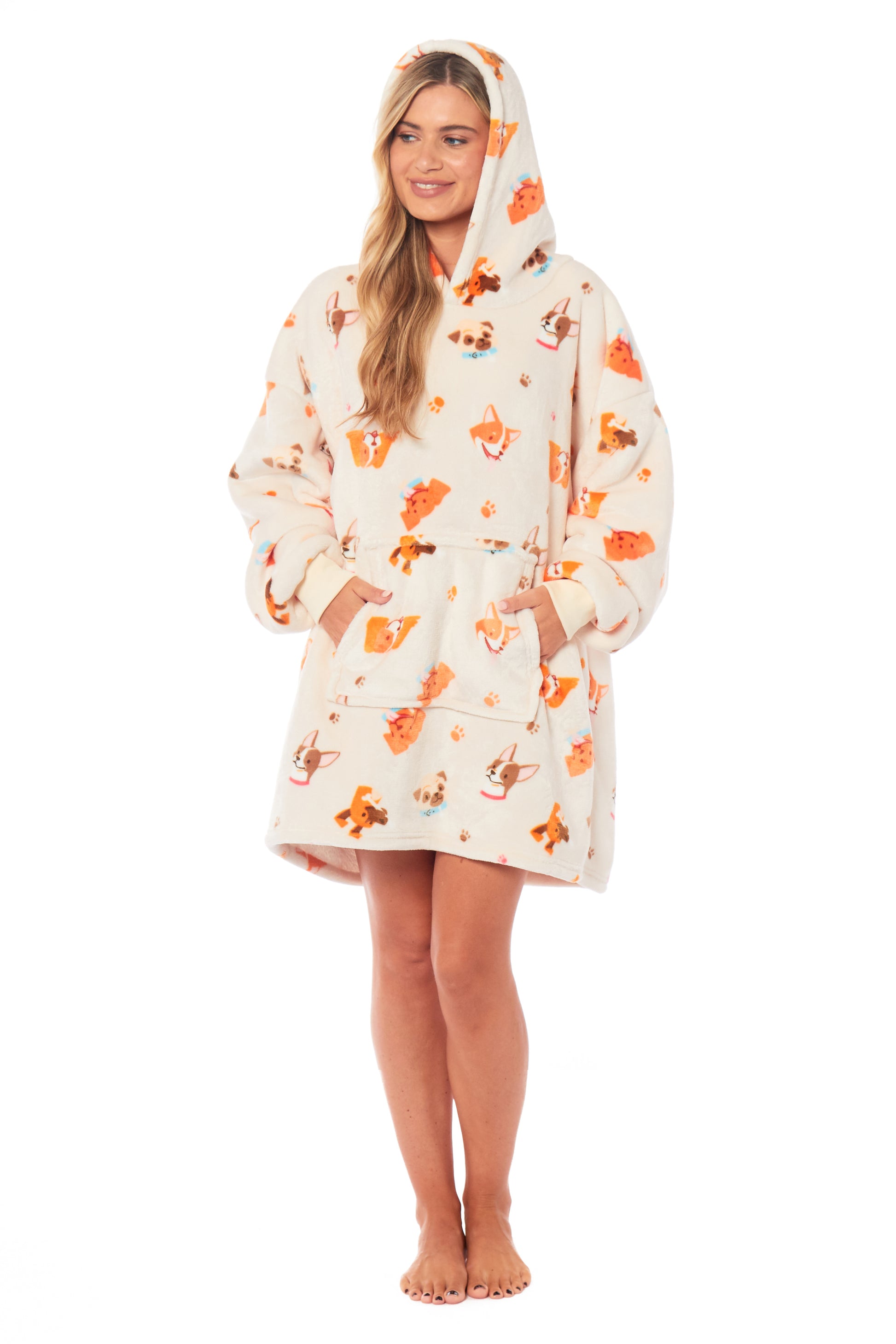 Oversized Dogs Reversible Sherpa Hooded Blanket Ultra Soft Flannel Fleece Hoodie for Adults and Kids with Large Pocket Durable Polyester by Daisy Dreamer. Buy now for £9.00.
