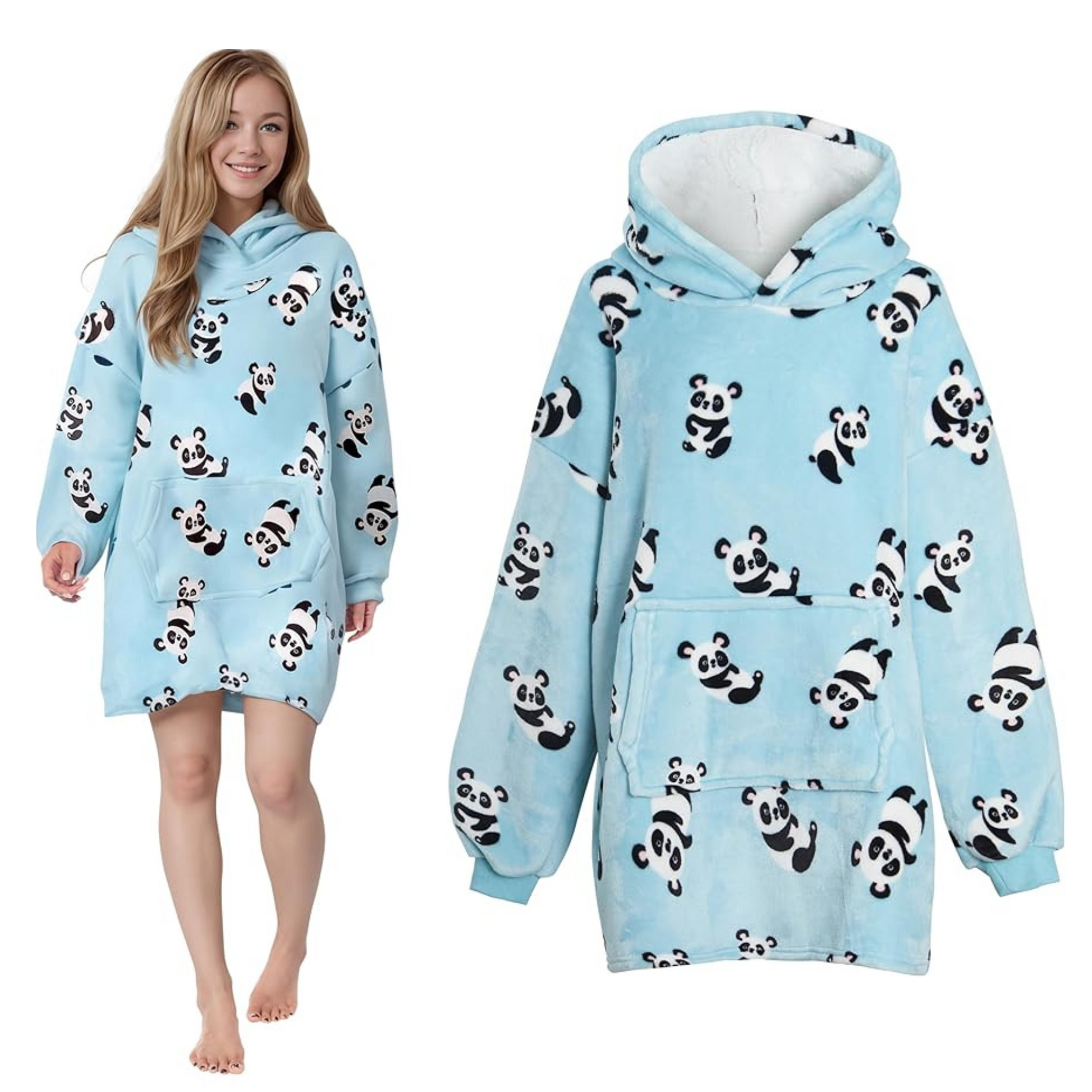 Oversized Panda Hooded Plush Fleece Blanket with Sherpa Lining Double Pocket Cozy Hoodie for Adults and Kids by Daisy Dreamer. Buy now for £9.00.