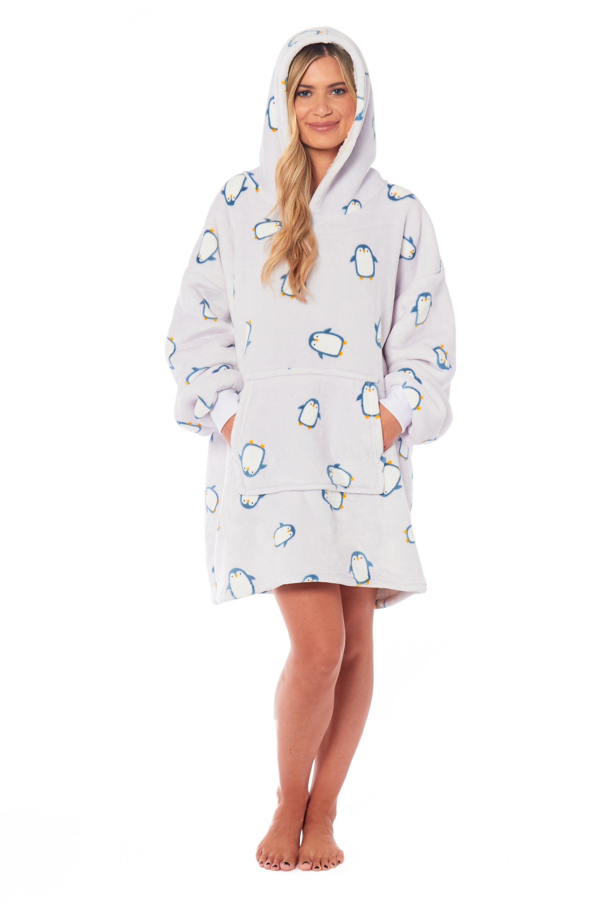Oversized Penguin Hooded Blanket Ultra Soft Sherpa Fur Lining Big Hoodie Sweatshirt Plush Flannel Fleece Loungewear for Adults and Kids by Daisy Dreamer. Buy now for £9.00.