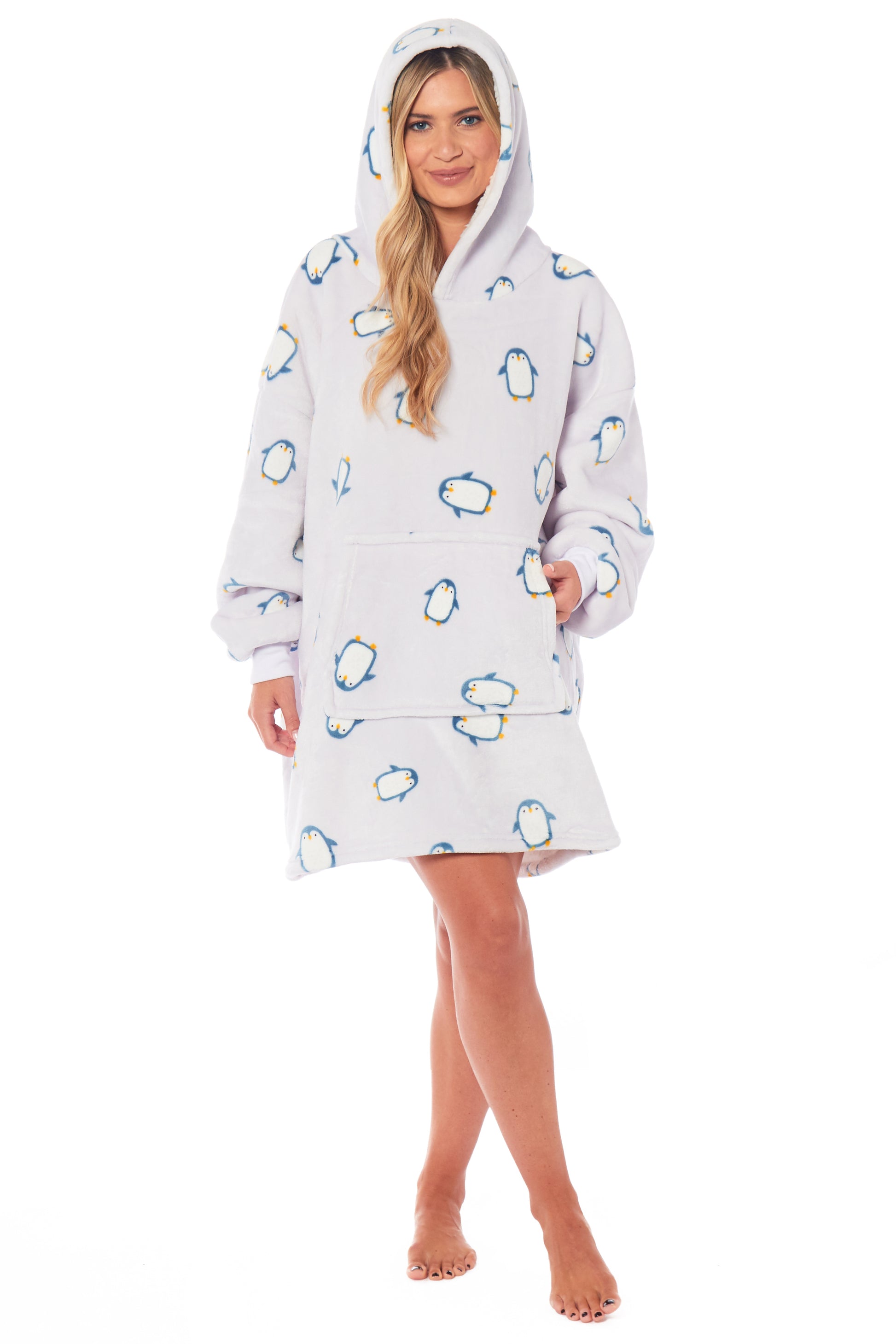 Oversized Penguin Hooded Blanket Ultra Soft Sherpa Fur Lining Big Hoodie Sweatshirt Plush Flannel Fleece Loungewear for Adults and Kids by Daisy Dreamer. Buy now for £9.00.