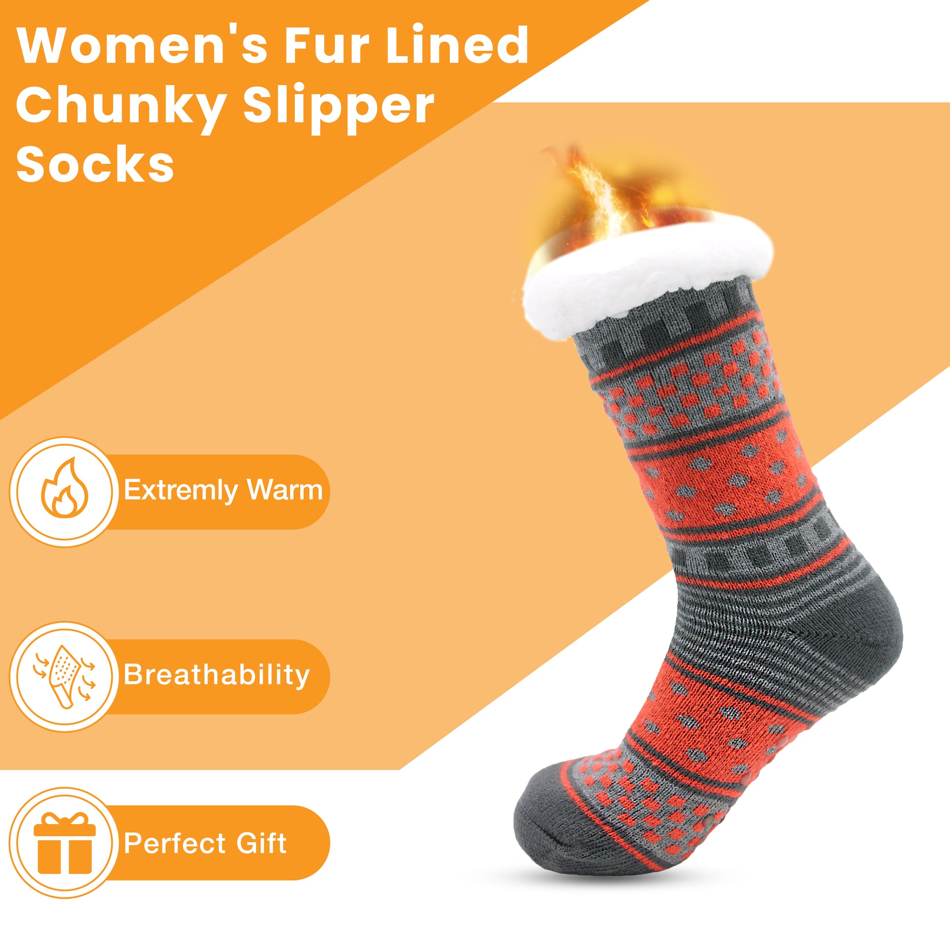 Pack of 2 Women's Fur Lined Chunky Slipper Socks Soft Warm & Cozy Winter Non-Slip Knitted Lounge Bed Socks by Socks Stack.. Buy now for £10.00.