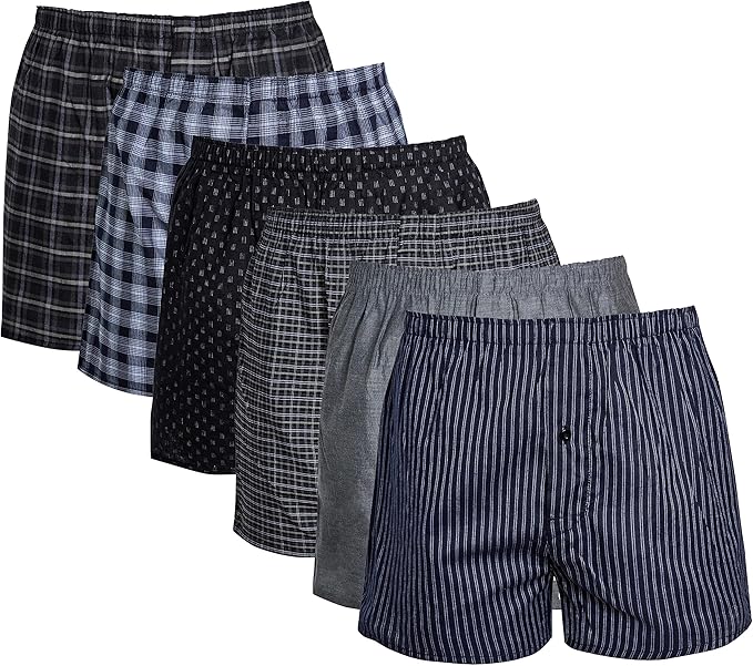 Pack of 6 Kids Loose Fit Woven Boxers Durable Cotton Blend with Elastic Waistband Sizes 5-13 Years Ideal for School Sports KB01 by Sock Stack. Buy now for £8.00.