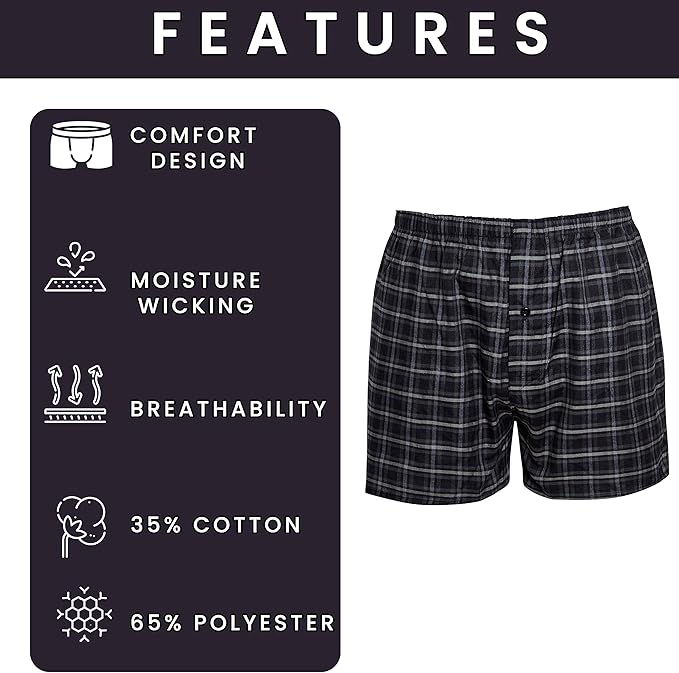 Pack of 6 Kids Loose Fit Woven Boxers Durable Cotton Blend with Elastic Waistband Sizes 5-13 Years Ideal for School Sports KB01 by Sock Stack. Buy now for £8.00.