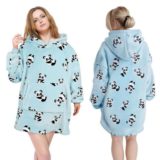 Oversized Panda Hooded Plush Fleece With Reversible Sherpa Blanket