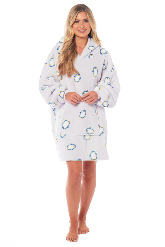 Oversized Penguin Hooded Blanket by CozyNest Ultra Soft Sherpa Fur Lining Giant Big Hoodie Sweatshirt Plush Flannel Fleece Loungewear Nightwear Perfect for Adults and Kids Warm and Stylish Comfort Blanket for Winter and All Seasons Snuggly Penguin Design