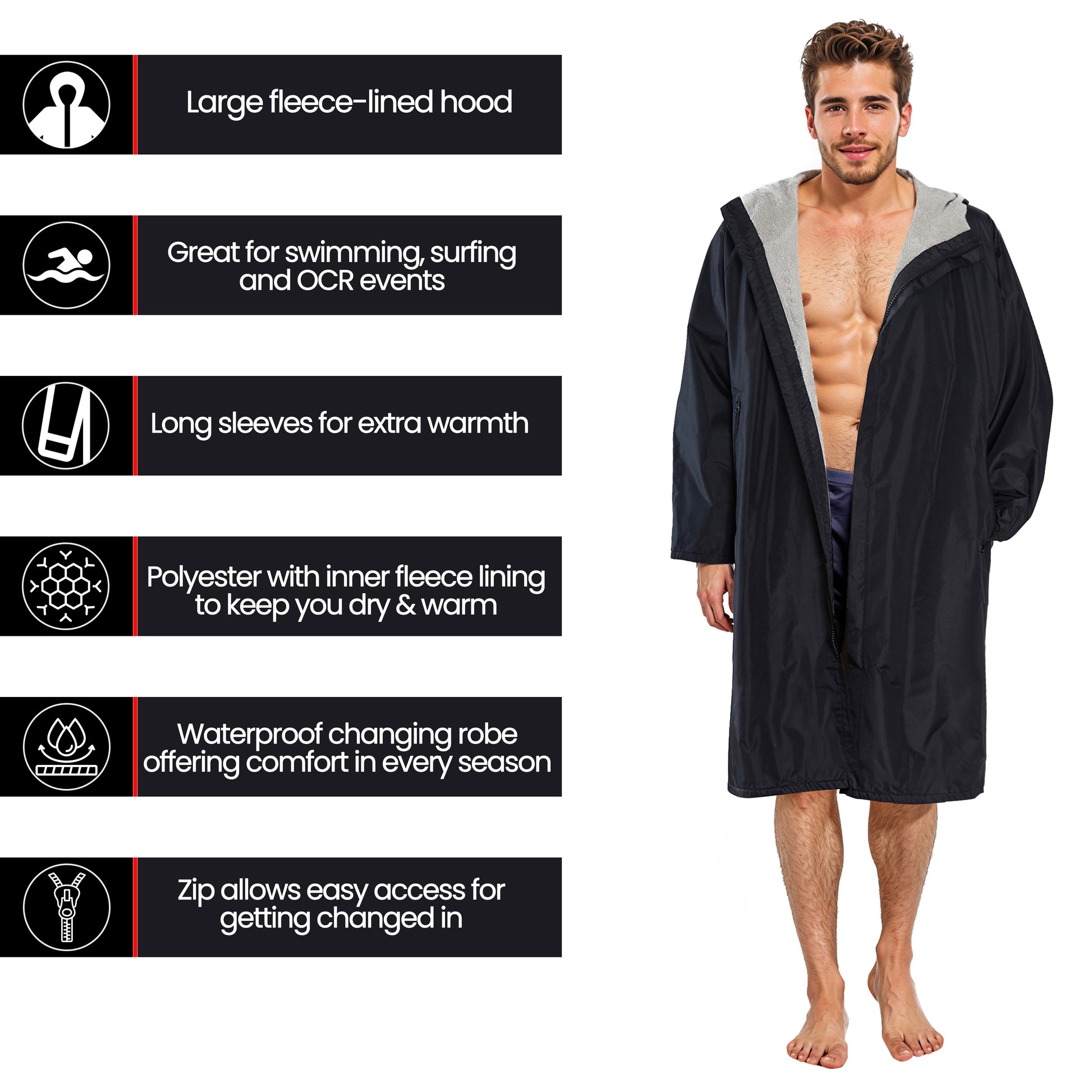 Unisex Adults Waterproof Windproof Changing Robe Hooded Outdoor Coat for Beach Swimming Surfing Warm Fleece Lining by Heatwave Thermalwear. Buy now for £40.00.