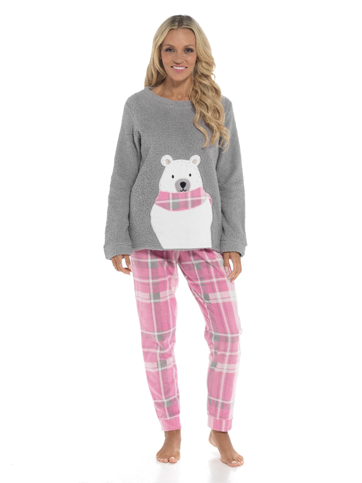 Women's Polar Bear Snuggle Fleece Ladies Pyjama Set. Buy now for £20.00. A Pyjamas by Daisy Dreamer. 12-14, 16-18, 18-20, 20-22, blush pink, check, check designs, daisy dreamer, dusky pink, extra large, girls, grey, gym, hot pink, ladies, large, long slee