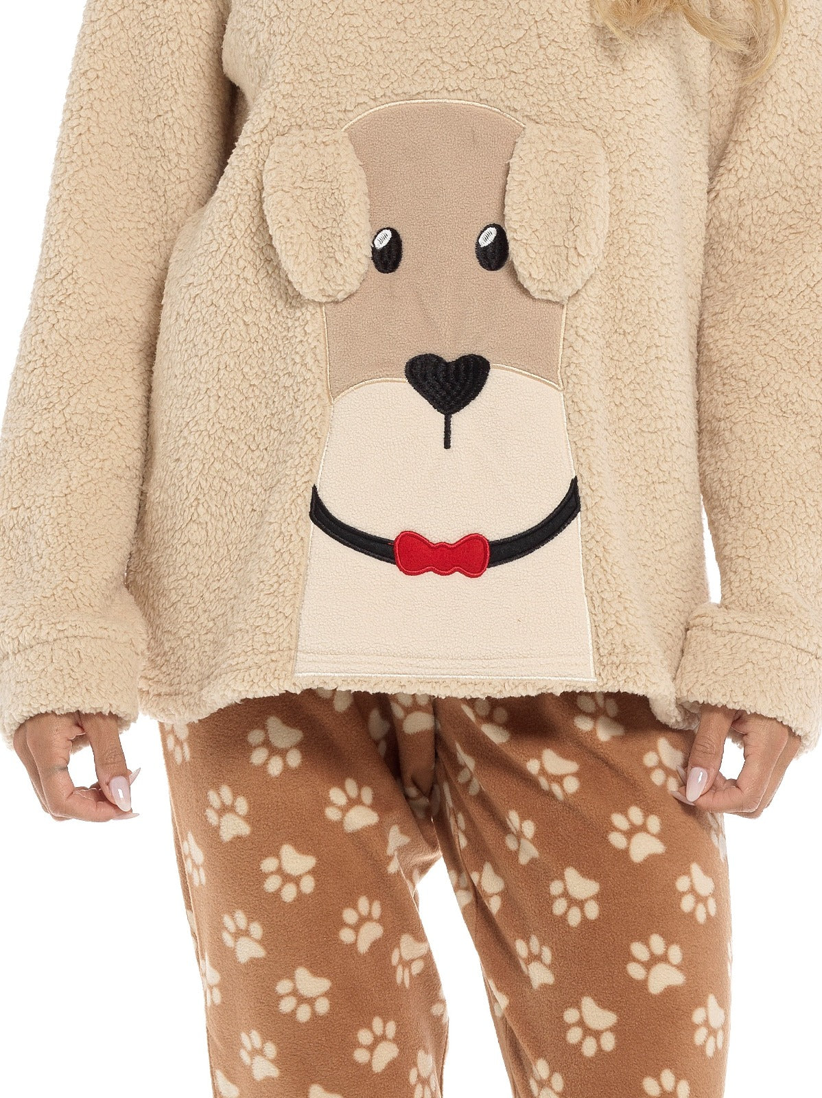 Women's Dog Snuggle Fleece Ladies Pyjama Set. Buy now for £20.00. A Pyjamas by Daisy Dreamer. 12-14, 16-18, 18-20, 20-22, beige, brown, clothing, daisy dreamer, dog, dogs, embroidery, extra large, Fleece Pyjama, girls, gym, ladies, large, long sleeve, lou