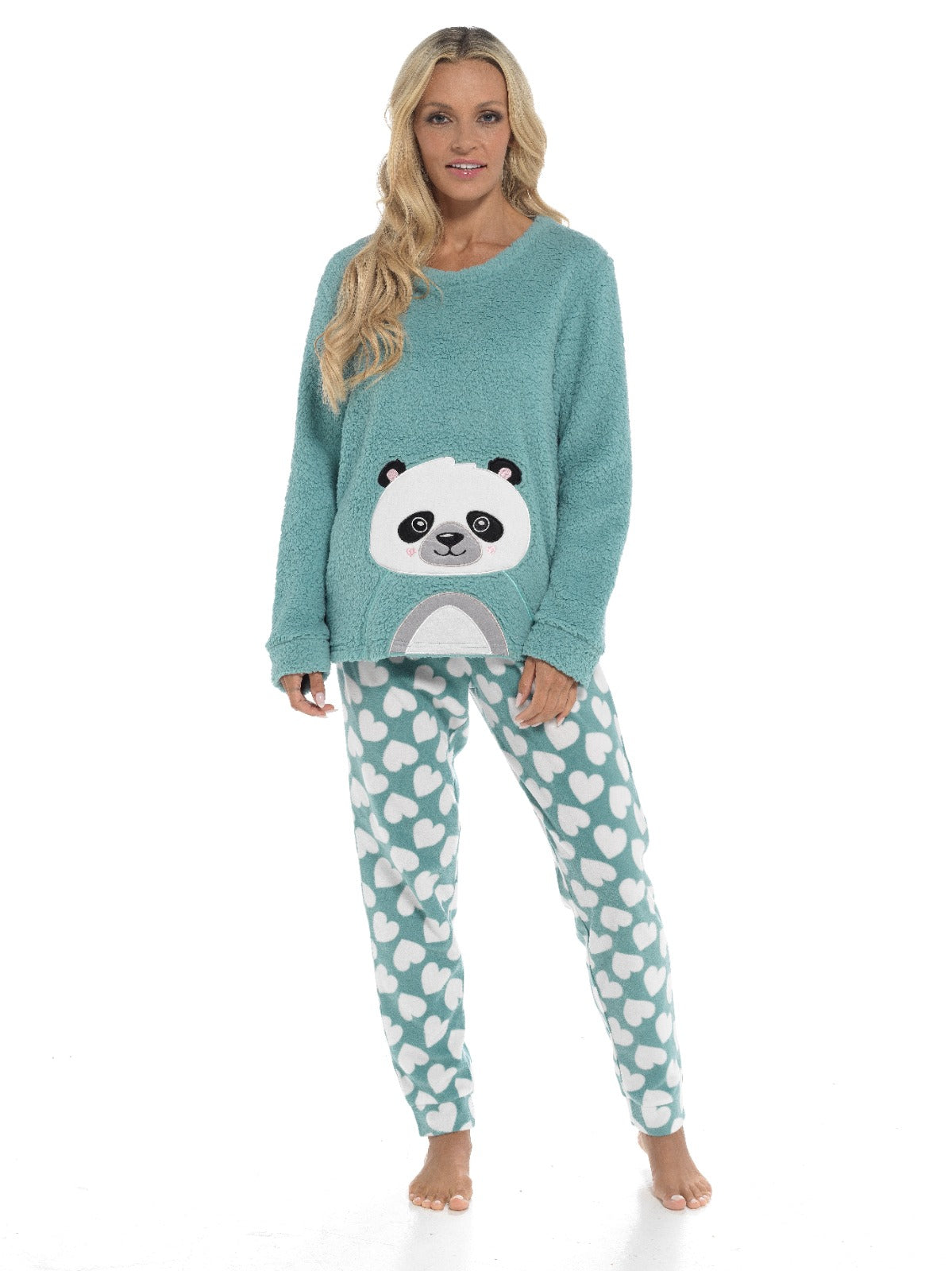 Women's Panda Snuggle Fleece Ladies Pyjama Set. Buy now for £20.00. A Pyjamas by Daisy Dreamer. 12-14, 16-18, 18-20, 20-22, daisy dreamer, duck egg, duckegg, embroidery, extra large, girls, green, gym, ladies, large, long sleeve, loungewear, medium, night