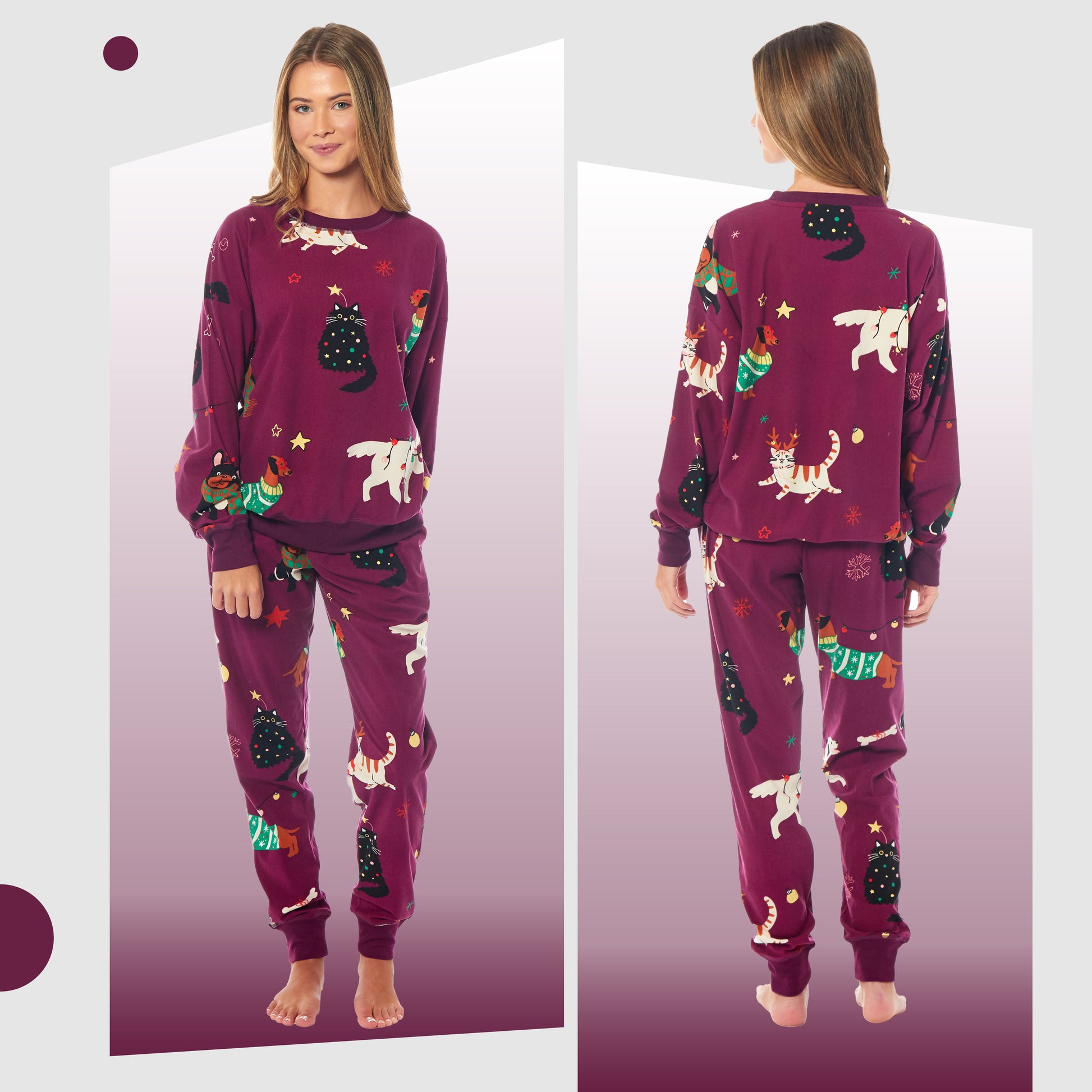 Women's Cats & Dogs Soft Fleece Pyjama Set Long Sleeve Animal Print Warm PJs Loungewear Sleepwear for Ladies by Daisy Dreamer. Buy now for £14.00.