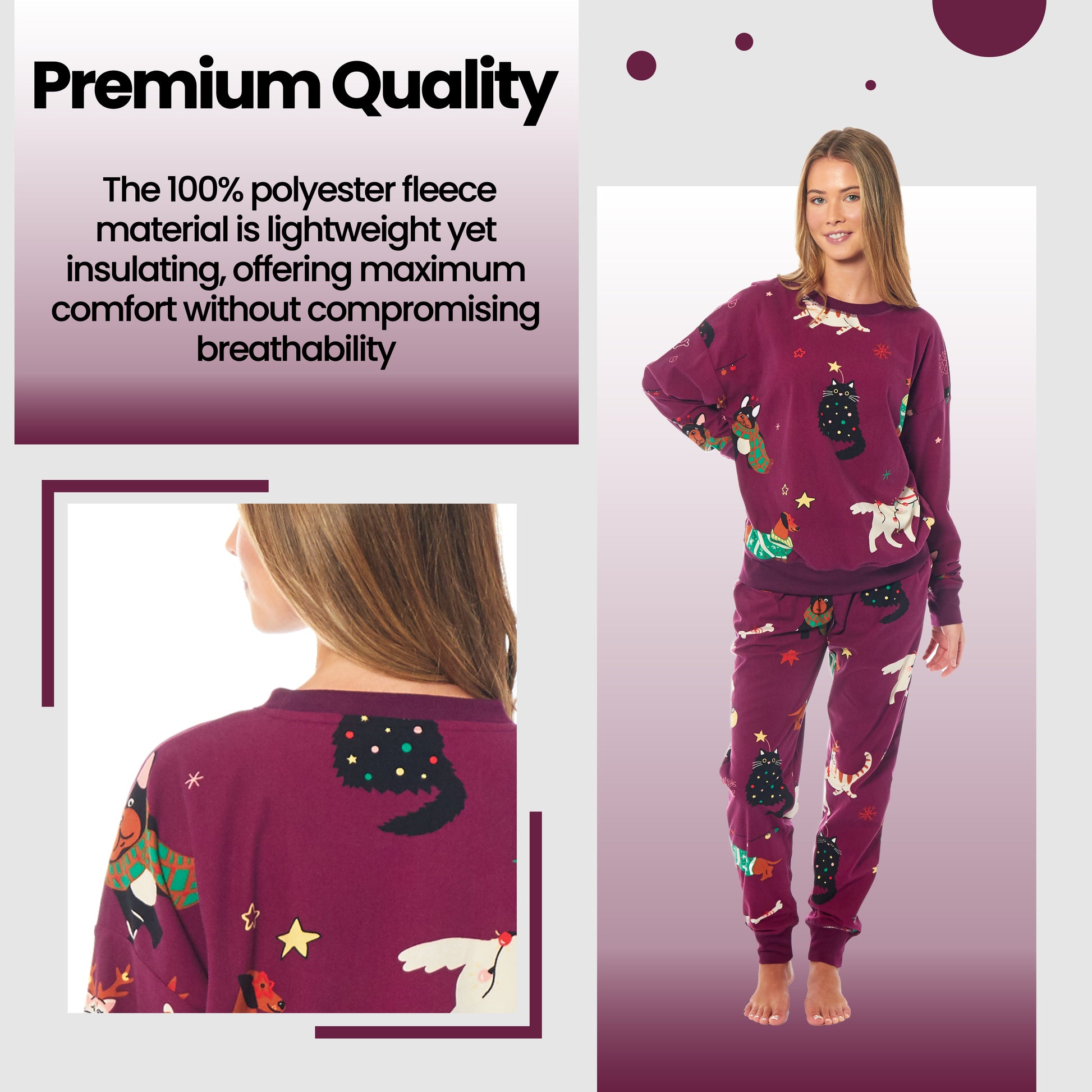 Women's Cats & Dogs Soft Fleece Pyjama Set Long Sleeve Animal Print Warm PJs Loungewear Sleepwear for Ladies by Daisy Dreamer. Buy now for £14.00.