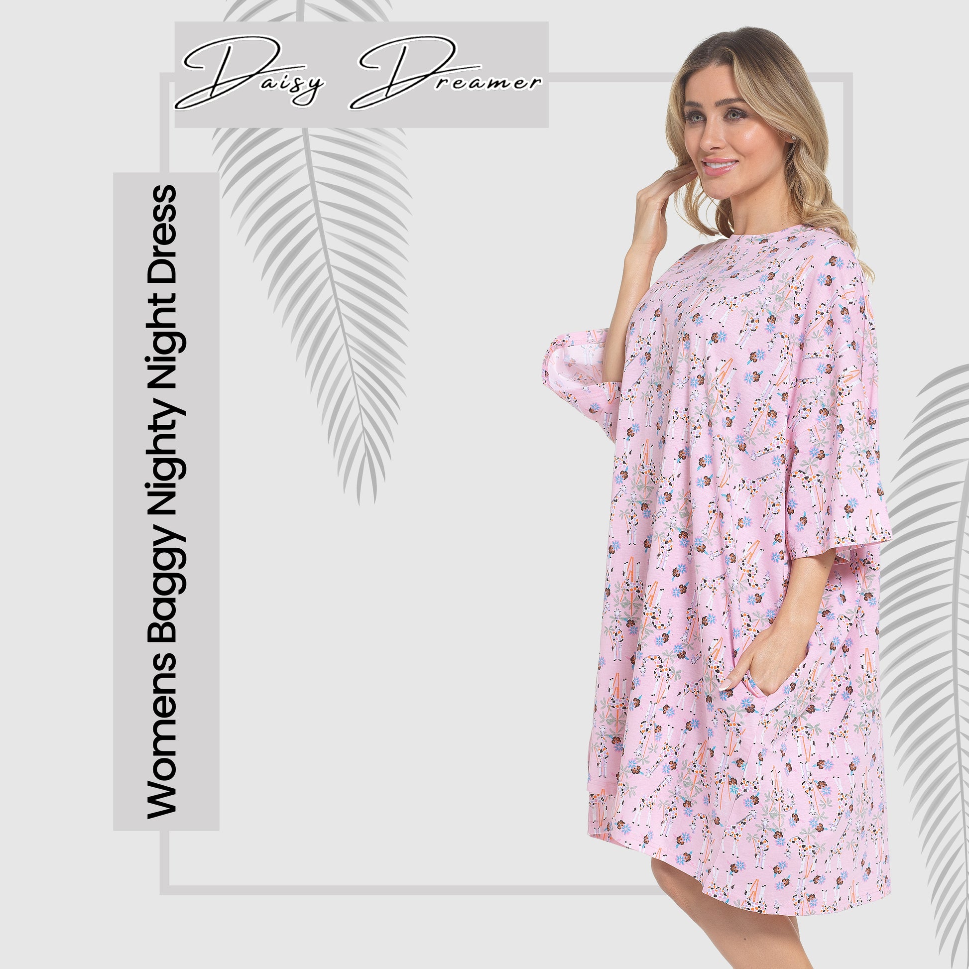 Women's Giraffe Baggy Nighty Dress Oversized T-Shirt Nighties 100% Cotton Short Sleeved Nightshirt for Ladies by Daisy Dreamer. Buy now for £12.00.