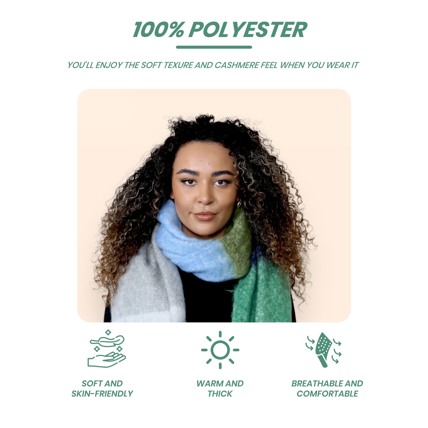 Women’s Green Blue Chunky Knit Bright Plaid Blanket Scarf Long Winter Wrap Warm Striped Shawl with Tassels Gift for Ladies by Daisy Dreamer. Buy now for £10.00.