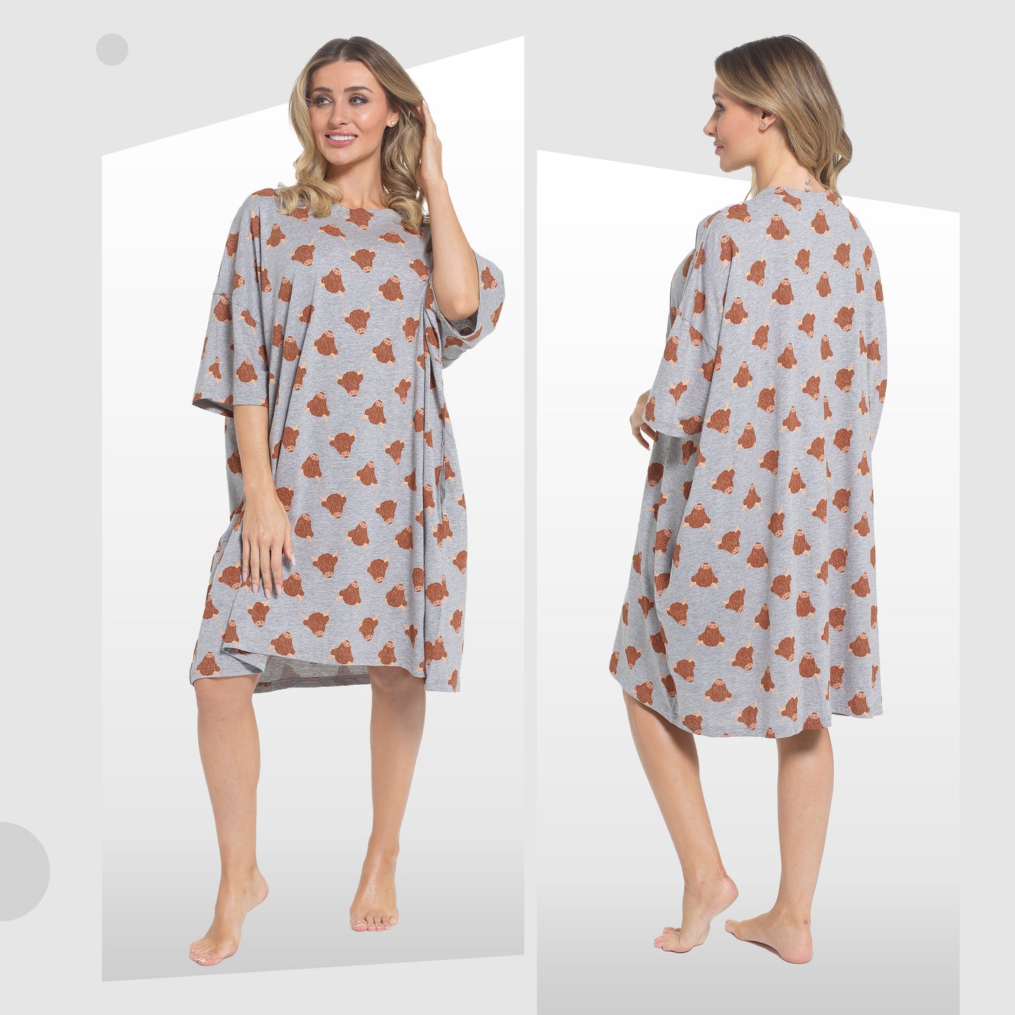 Women's Highland Cow Cream Baggy Nighty Dress Oversized T-Shirt Nighties 100% Cotton Short Sleeved Nightshirt for Ladies by Daisy Dreamer. Buy now for £12.00.