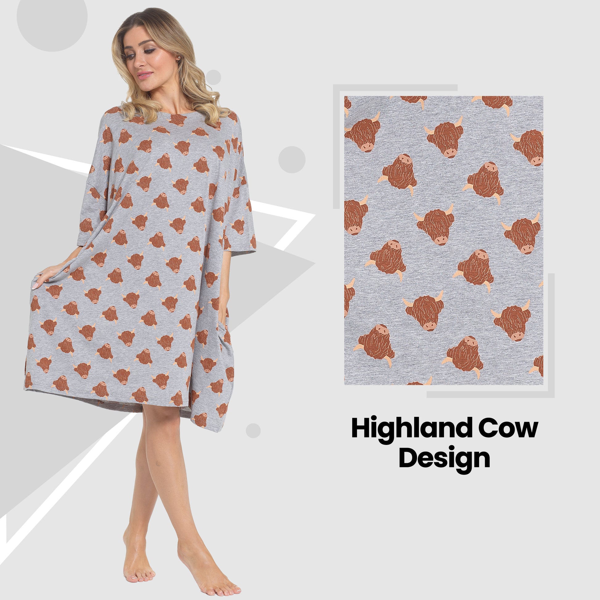 Women's Highland Cow Cream Baggy Nighty Dress Oversized T-Shirt Nighties 100% Cotton Short Sleeved Nightshirt for Ladies by Daisy Dreamer. Buy now for £12.00.