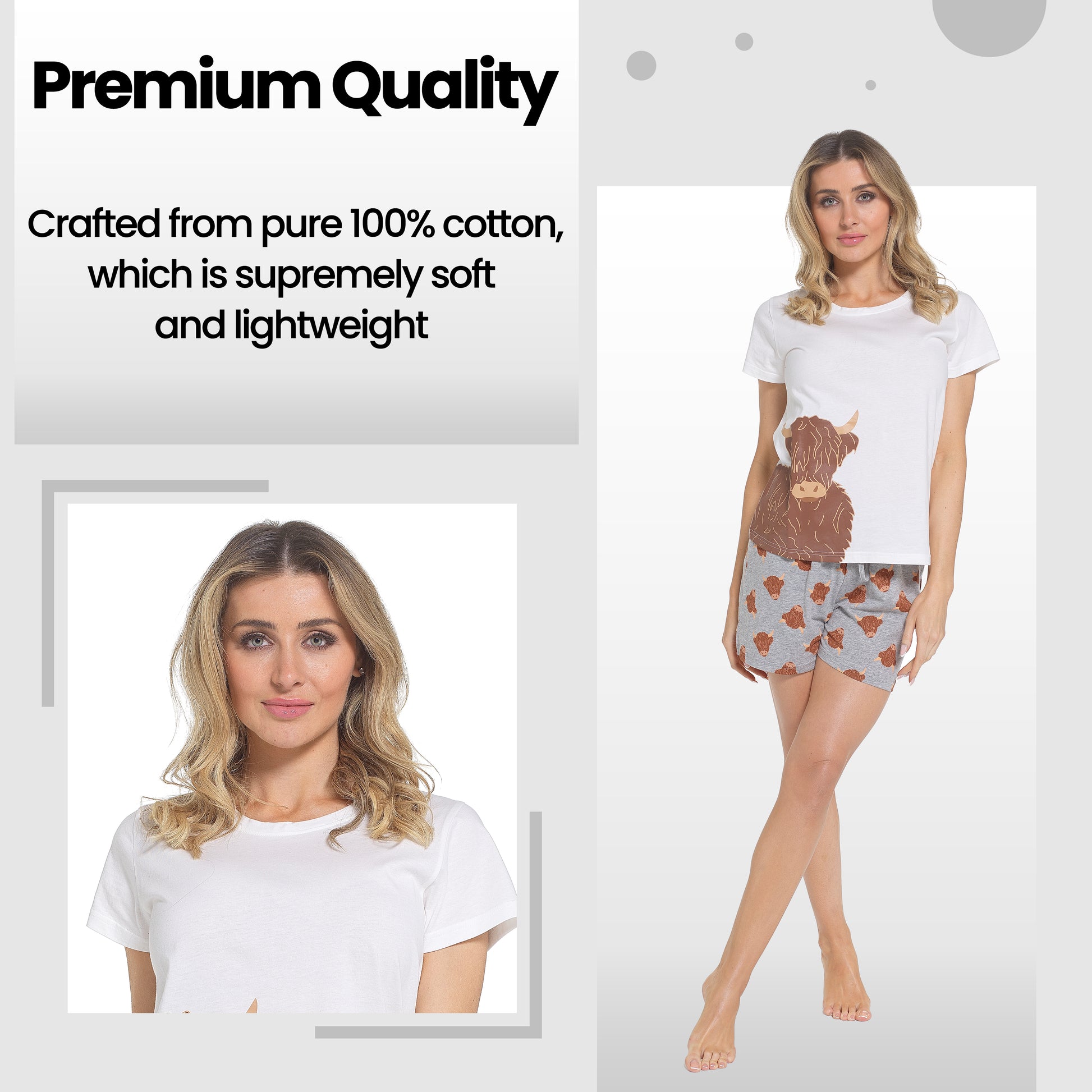 Women's Highland Cow Pyjama Set T-Shirt & Shorts PJs Soft Cotton Loungewear Summer Holiday Sleepwear by Daisy Dreamer. Buy now for £12.00.