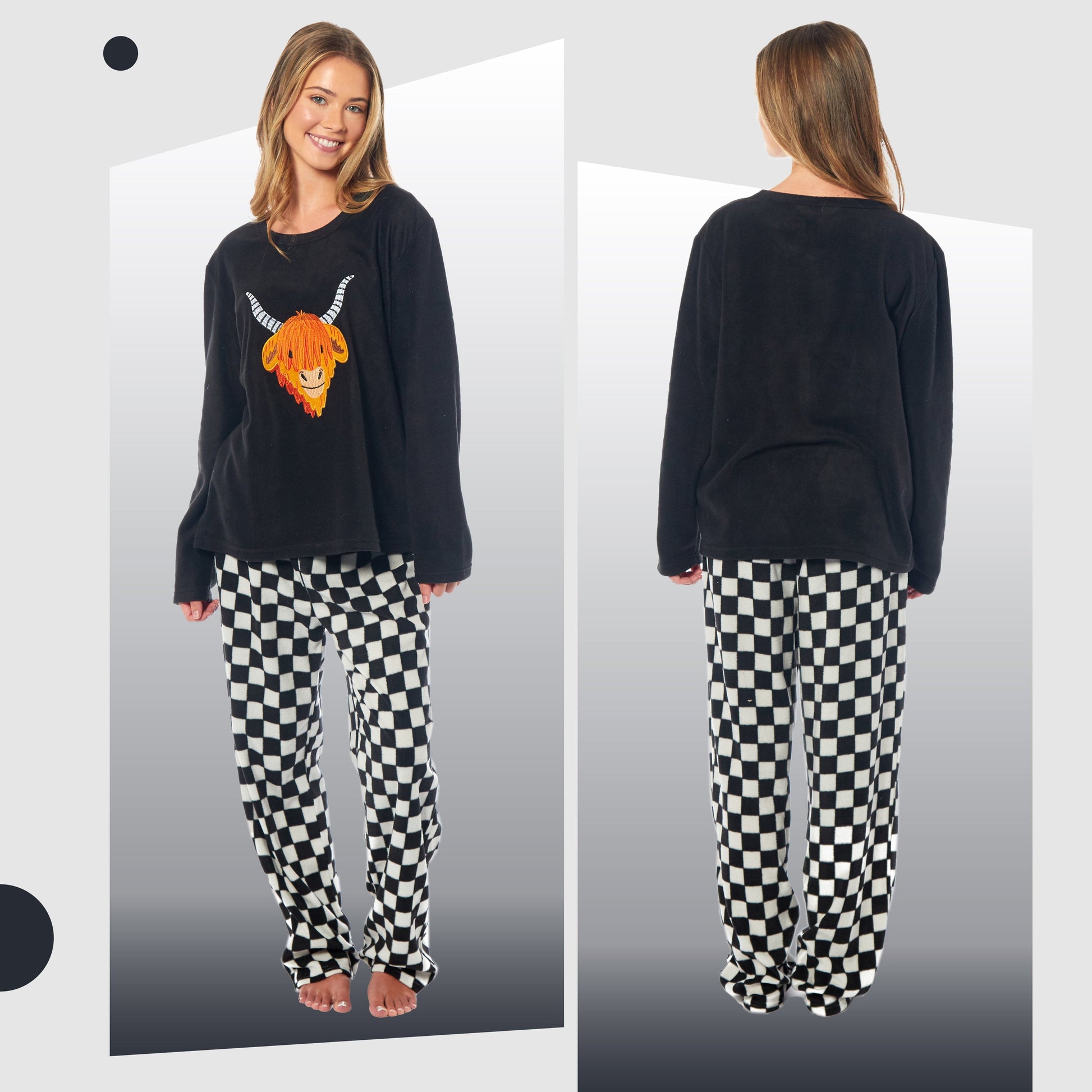 Women's Highland Cow Thermal Fleece Pyjamas Set Soft Warm Winter PJs Animal Print Loungewear Sleepwear Long Sleeve Top and Bottom by Daisy Dreamer. Buy now for £15.00.