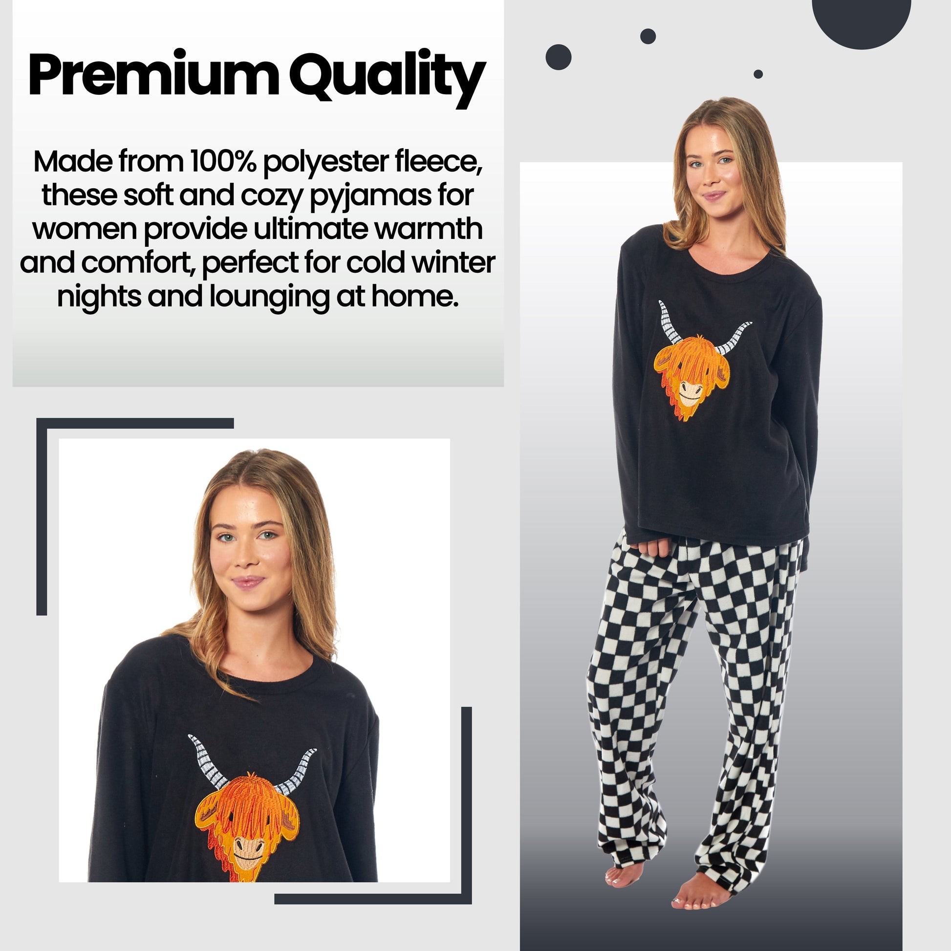 Women's Highland Cow Thermal Fleece Pyjamas Set Soft Warm Winter PJs Animal Print Loungewear Sleepwear Long Sleeve Top and Bottom by Daisy Dreamer. Buy now for £15.00.