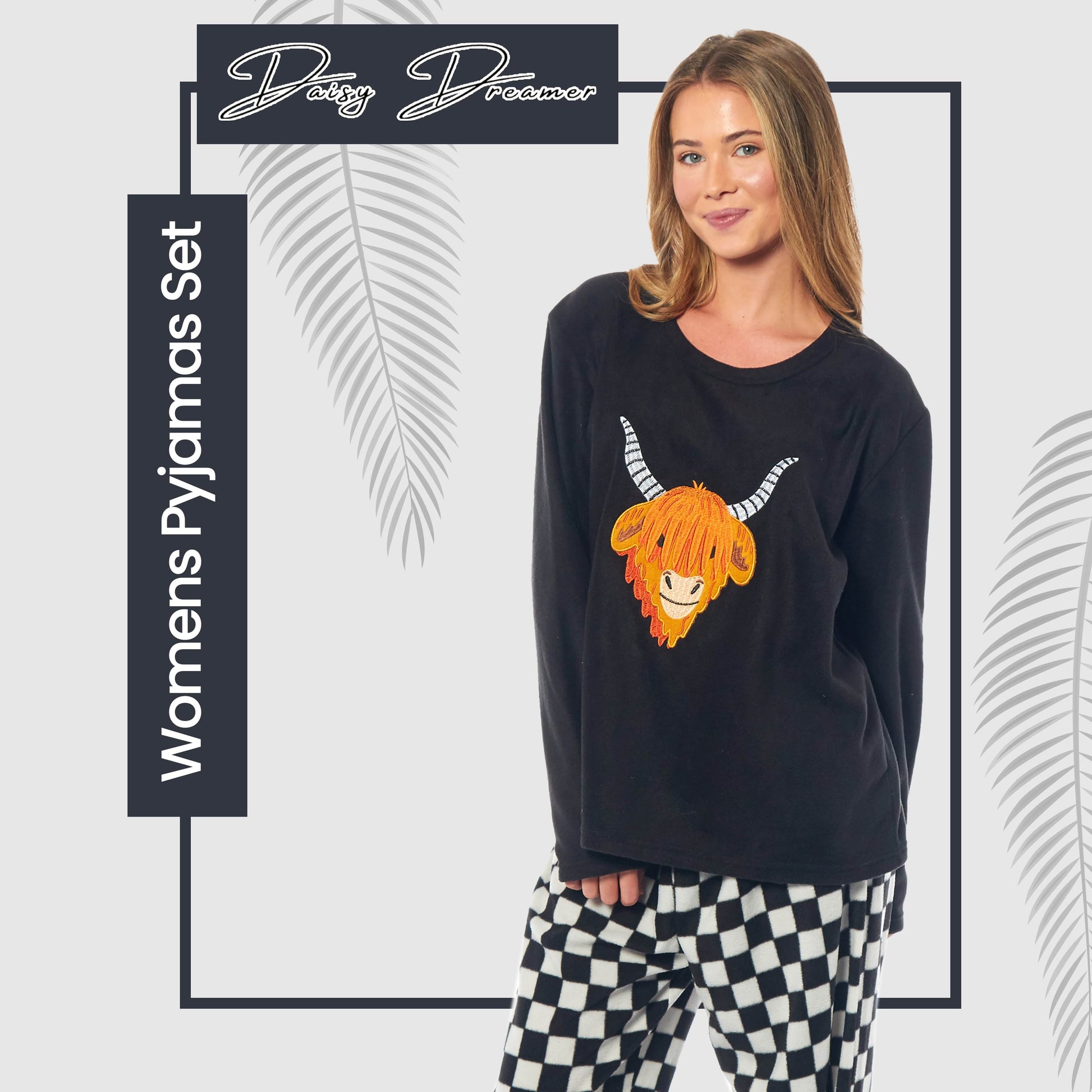 Women's Highland Cow Thermal Fleece Pyjamas Set Soft Warm Winter PJs Animal Print Loungewear Sleepwear Long Sleeve Top and Bottom by Daisy Dreamer. Buy now for £15.00.