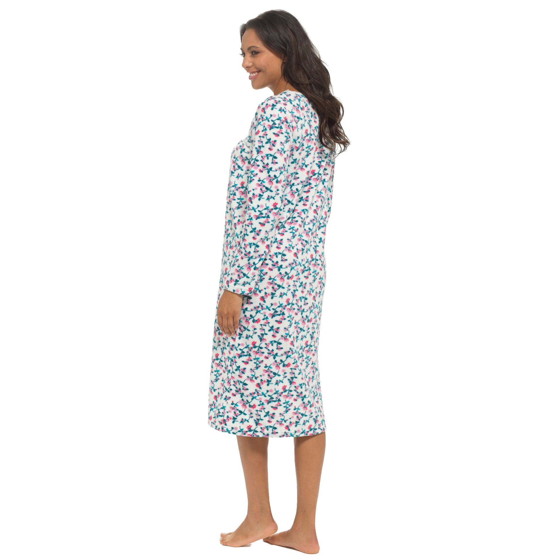 Women's Long Sleeve Fleece Nightdress Soft Warm Floral Print Sleepwear Cozy Winter Nightie Loungewear Available in Multiple Sizes By Daisy Dreamer. Buy now for £12.00.