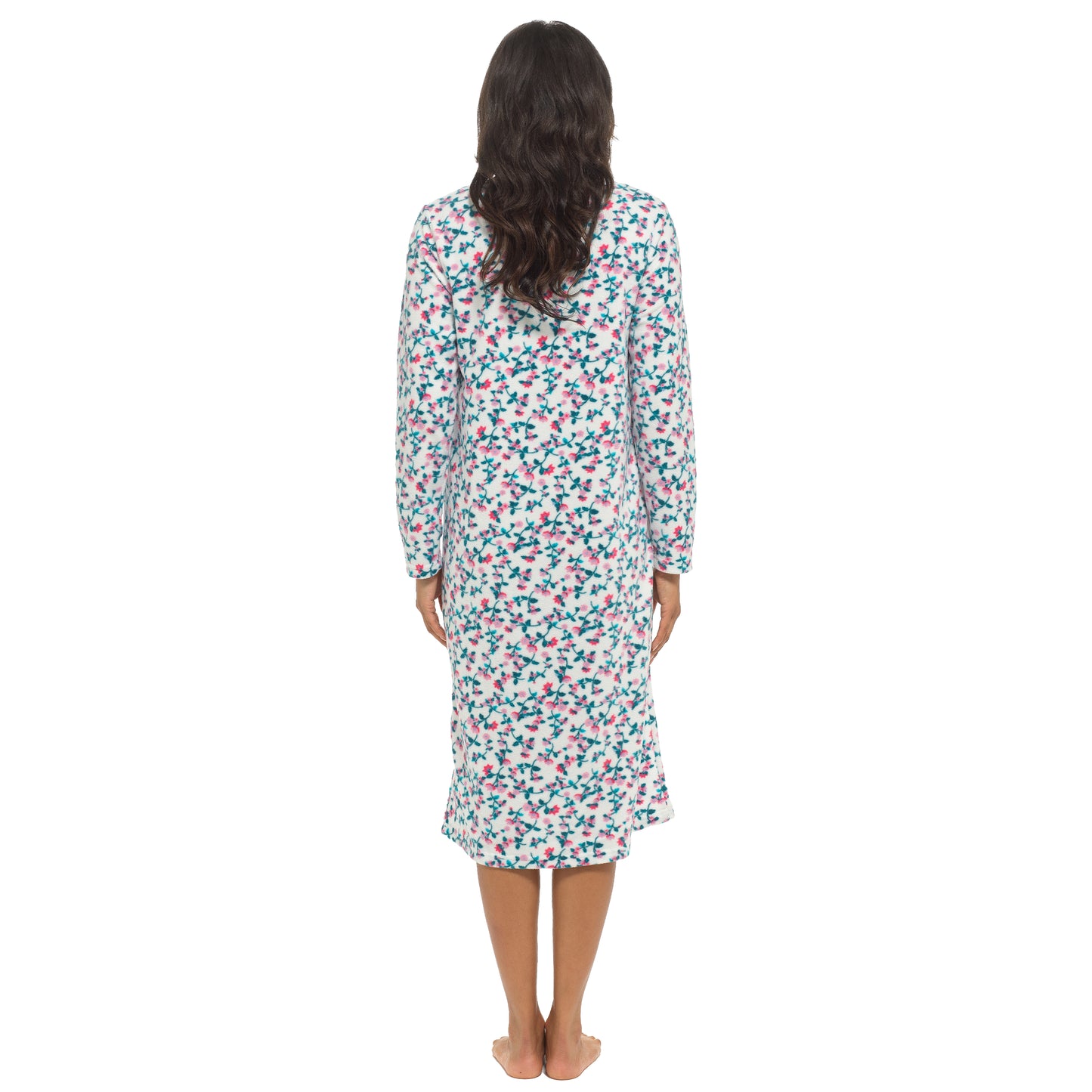 Women's Long Sleeve Fleece Nightdress Soft Warm Floral Print Sleepwear Cozy Winter Nightie Loungewear Available in Multiple Sizes By Daisy Dreamer. Buy now for £12.00.