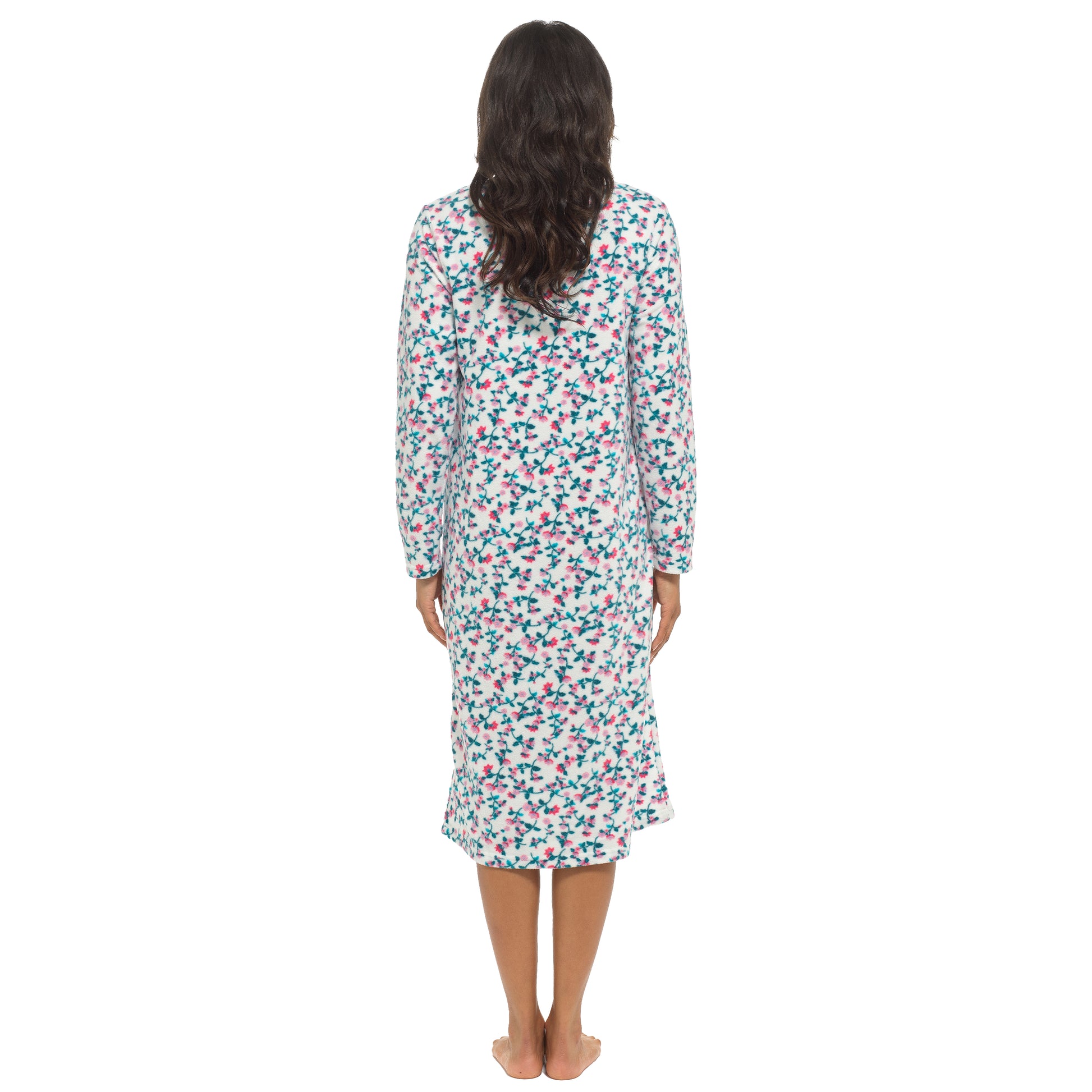 Women's Long Sleeve Fleece Nightdress Soft Warm Floral Print Sleepwear Cozy Winter Nightie Loungewear Available in Multiple Sizes By Daisy Dreamer. Buy now for £12.00.