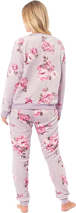 Women's Luxurious Floral Fleece Pyjama Set with Long Sleeve Top and Elastic Waist Pajamas Elegant Sleepwear for Warmth by Daisy Dreamer. Buy now for £20.00.
