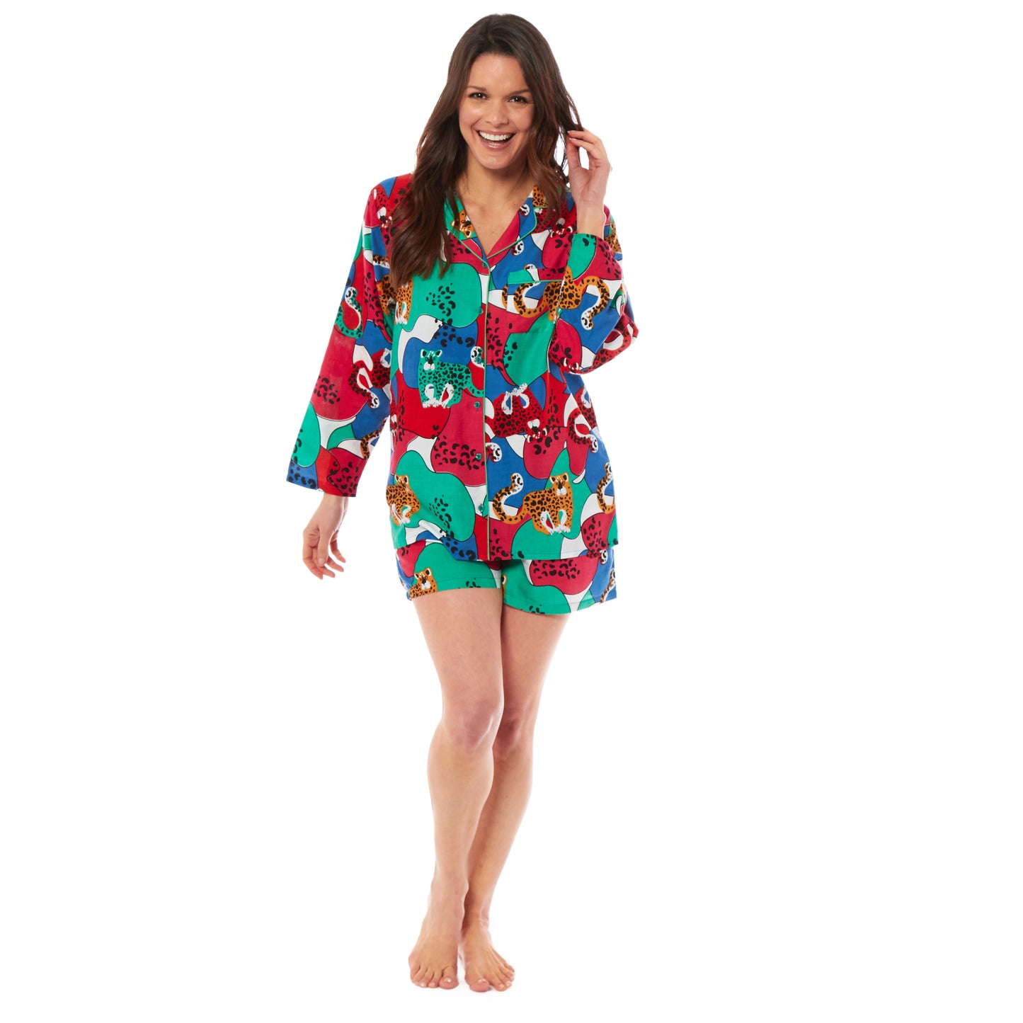 Women's Luxurious Jaguar Jungle Leopard Pyjama Set Button Up Short Loungewear Sleepwear Soft Breathable Comfortable Stylish PJs Sizes S M L XL by Daisy Dreamer. Buy now for £13.00.